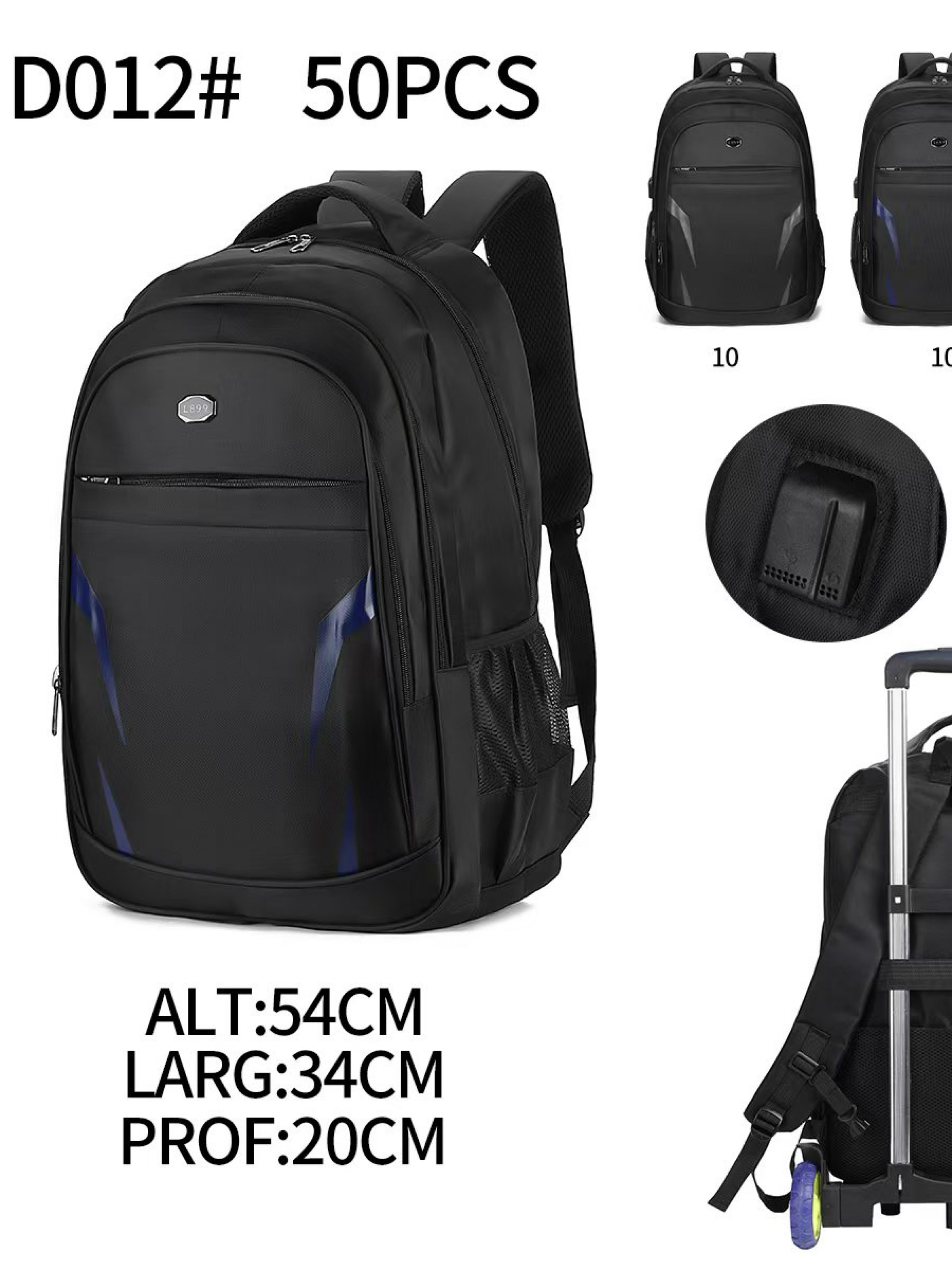 GG Mochila masculina com cabo USB e tem zíper atrás D012#