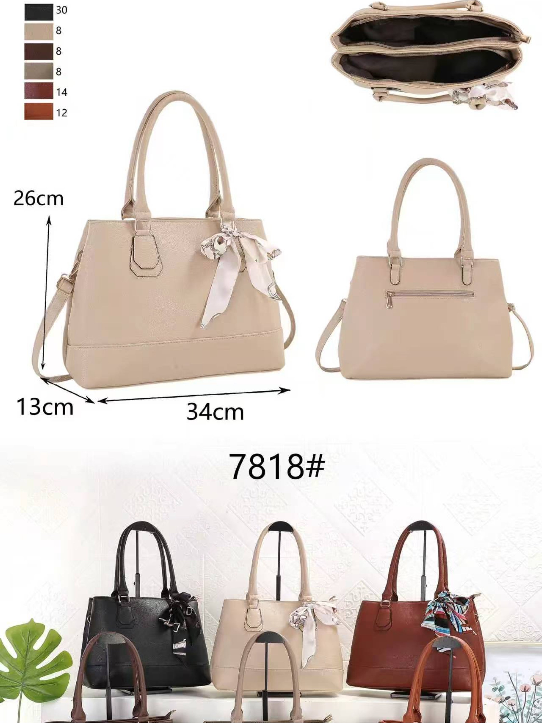 Bolsa grande com dois zíper de cima e com lenço 7818#