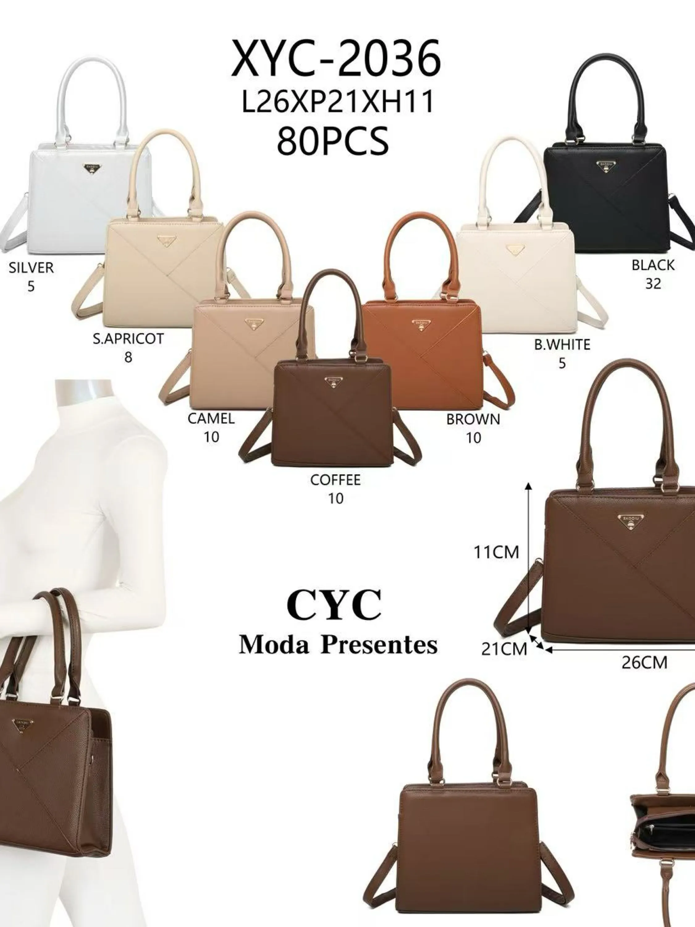 Bolsa média tem divisória por dentro XYC-2036