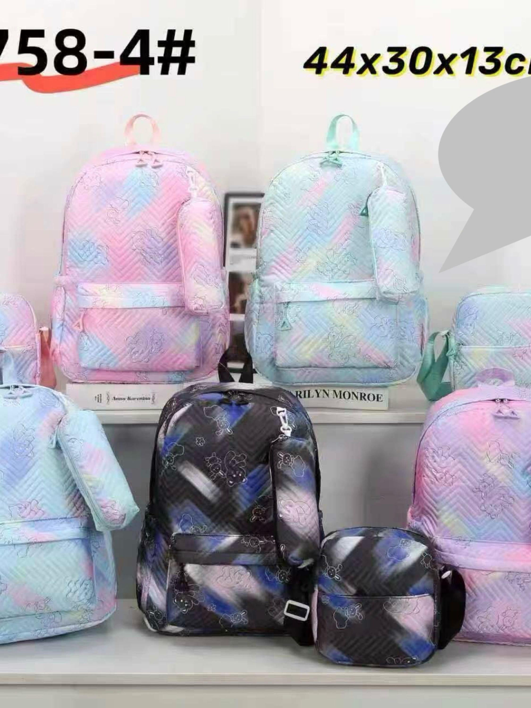 Mochila grande impermeável com estojo e com lancheira 758-4#