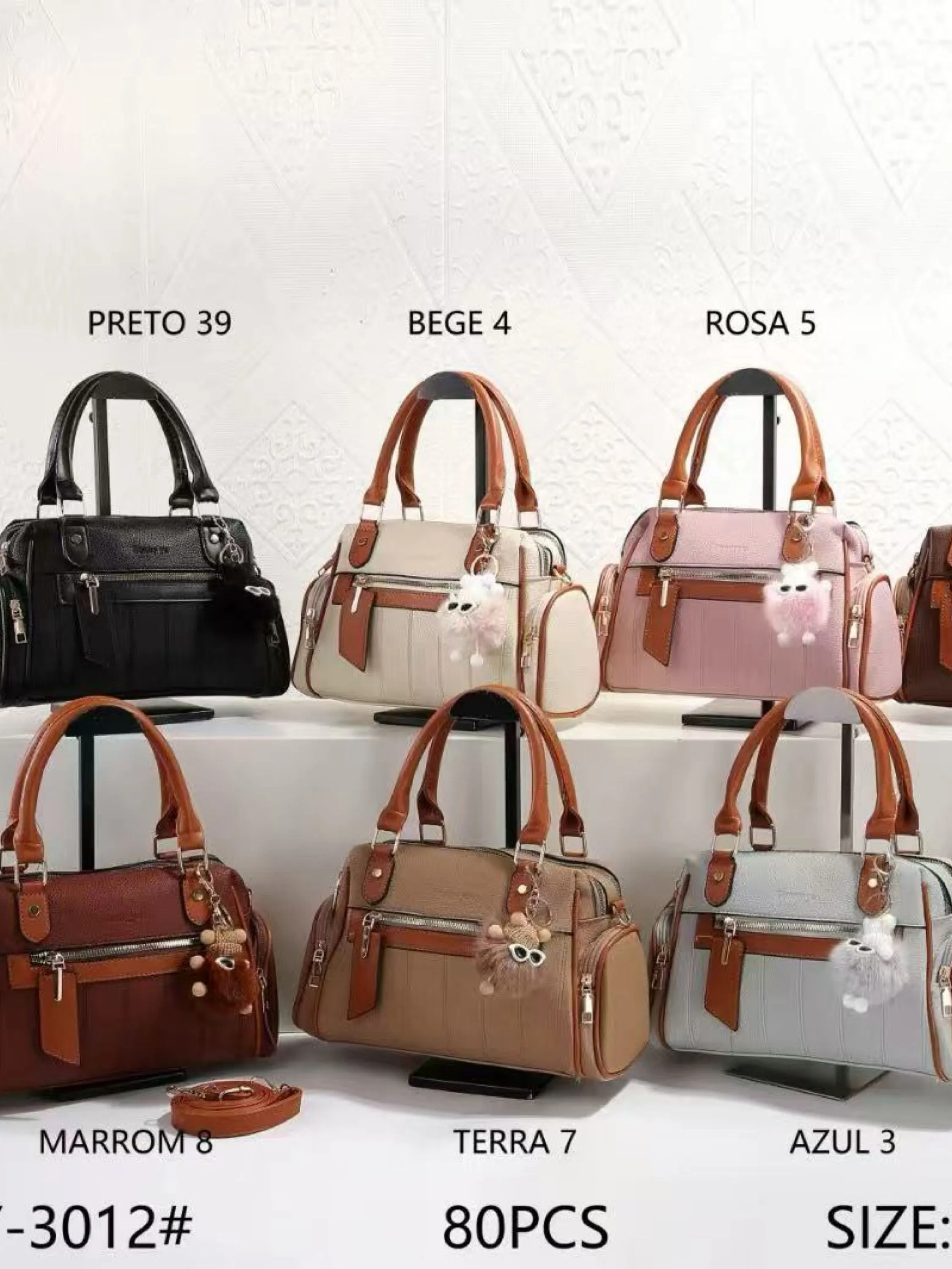 Bolsa média com dois zíper de cima e com chaveiro BY-3012#