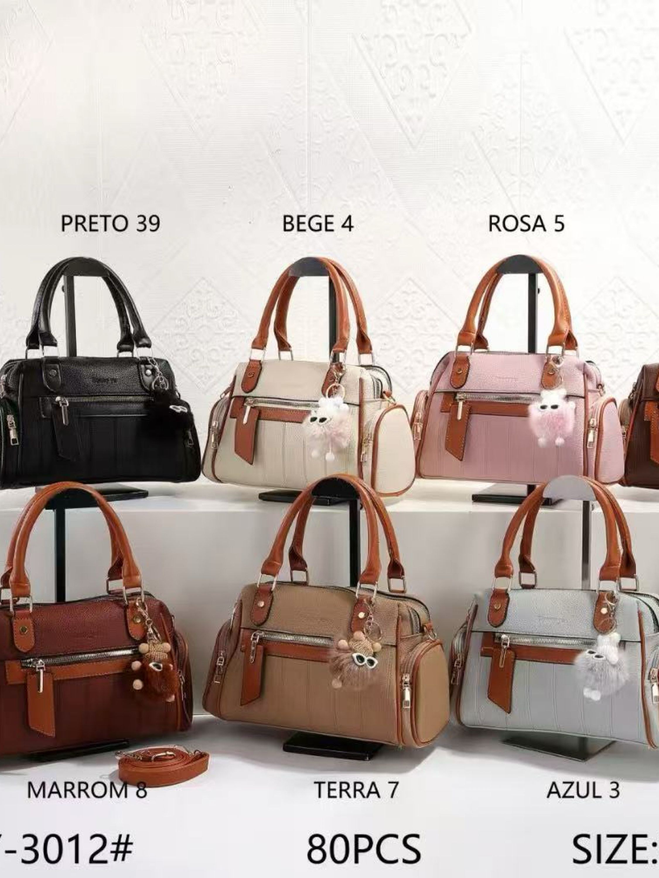 Bolsa média com dois zíper de cima e com chaveiro BY-3012#