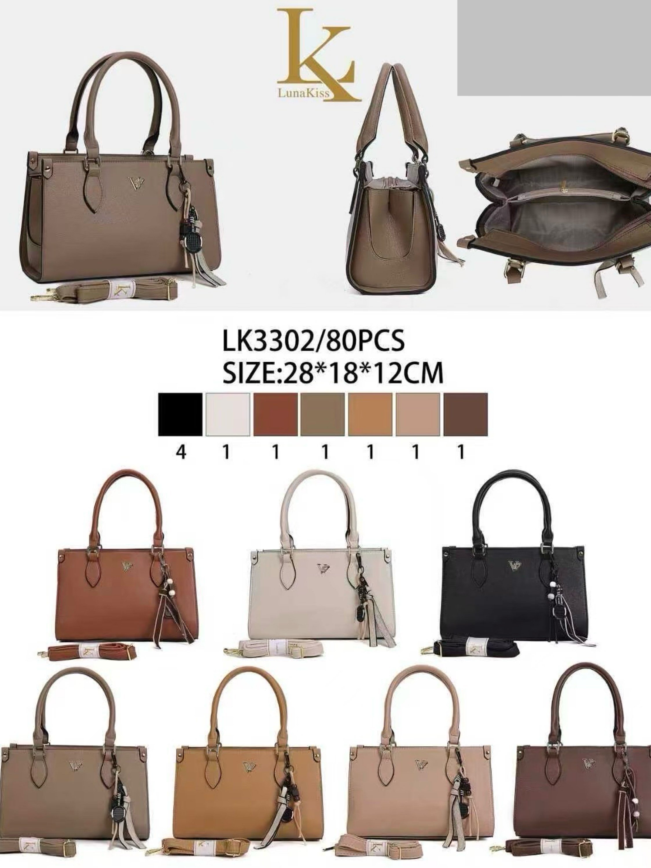 Bolsa média tem divisória por dentro e com chaveiro LK3302