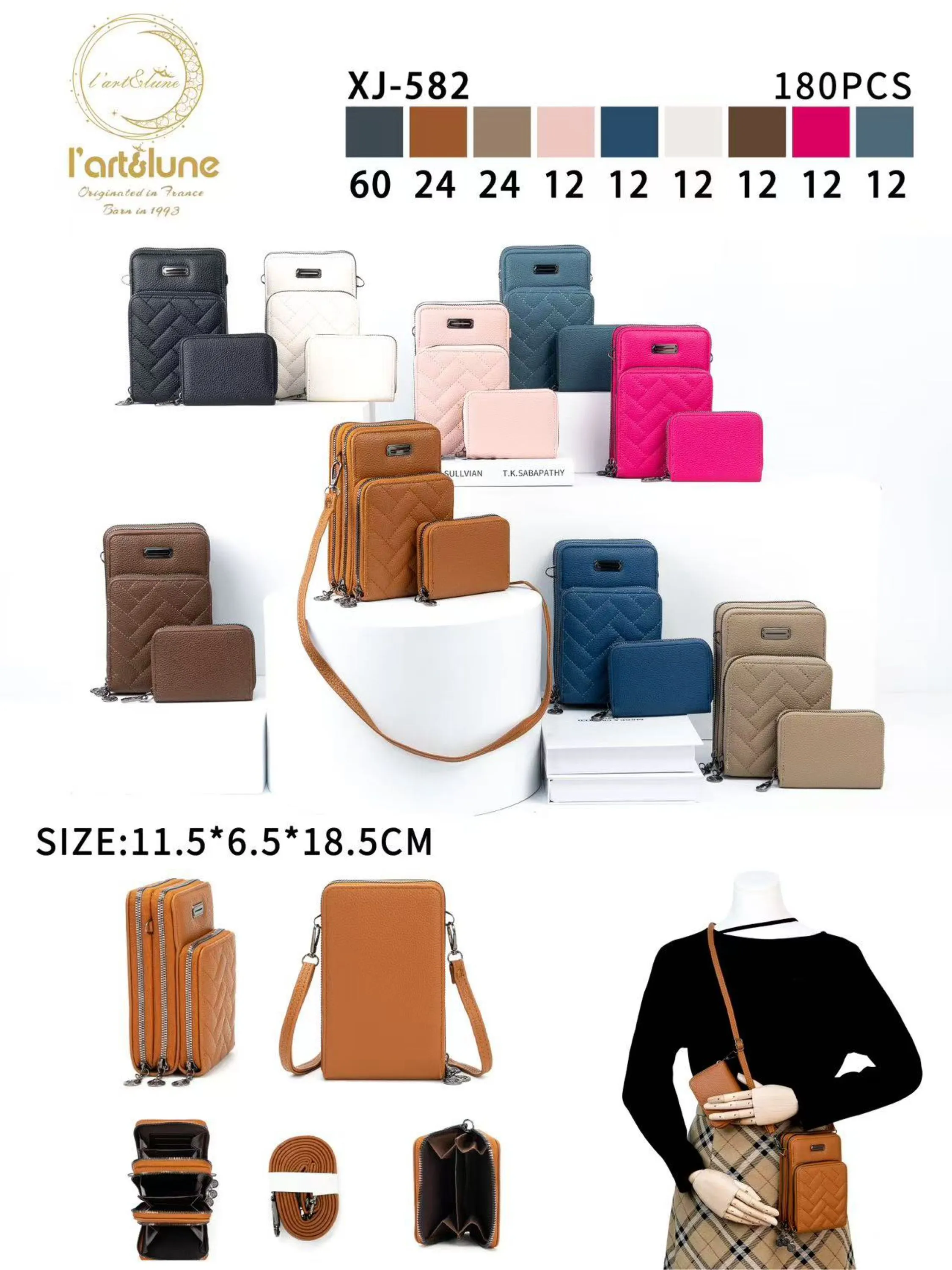 Bolsinha porta celular com três zíper e com carteira