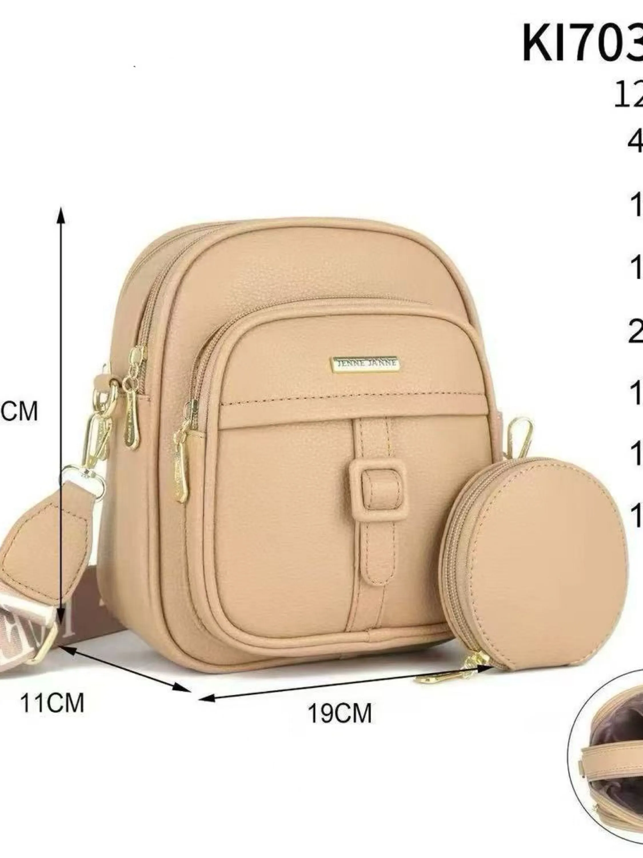 Bolsa transversal alça larga com chaveiro KI70378#