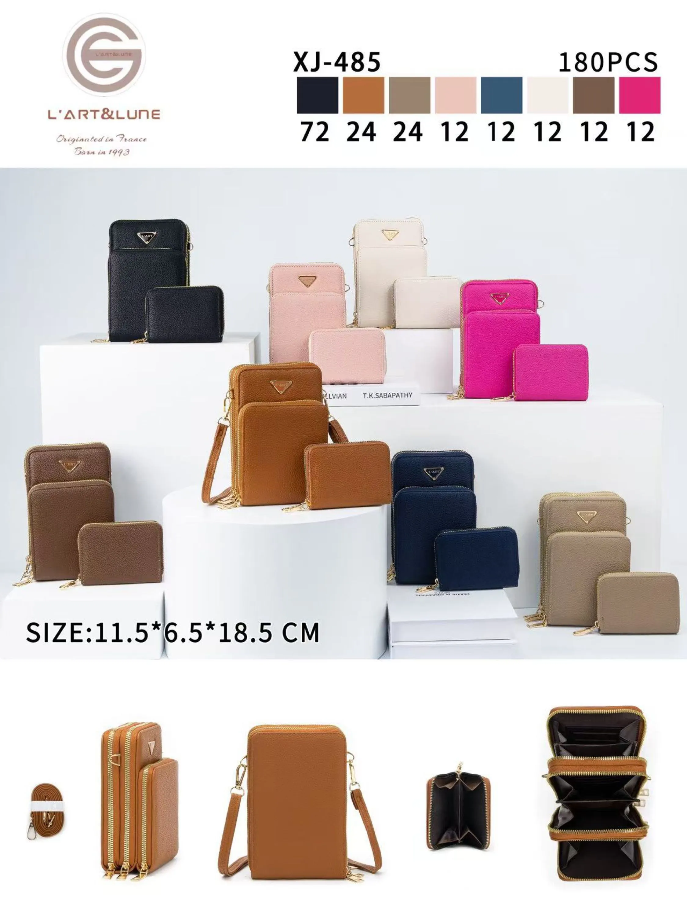 Bolsinha porta celular com três zíper e com carteira XJ-485