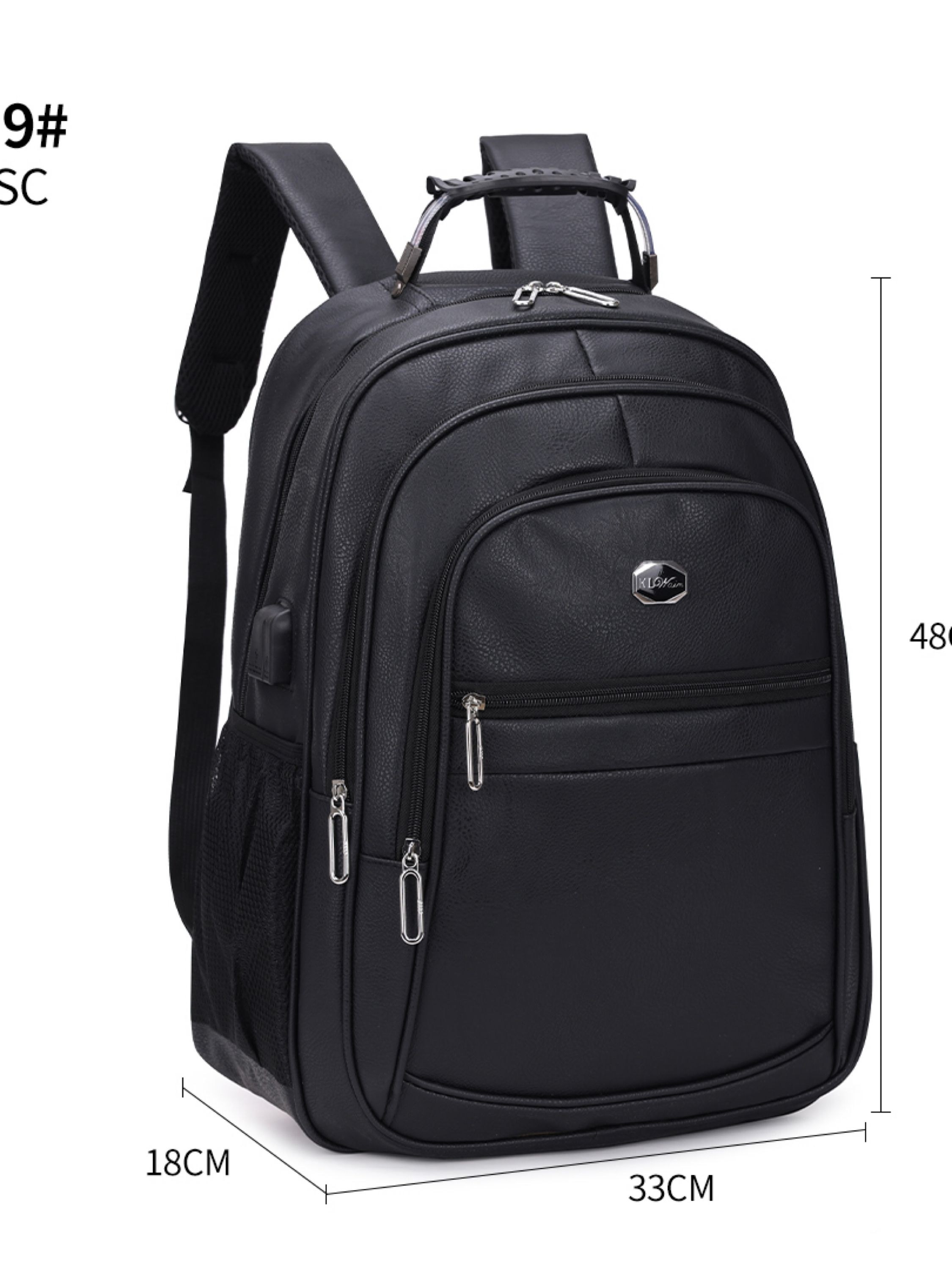 Mochila masculina de courino com cabo de aço e com cabo USB