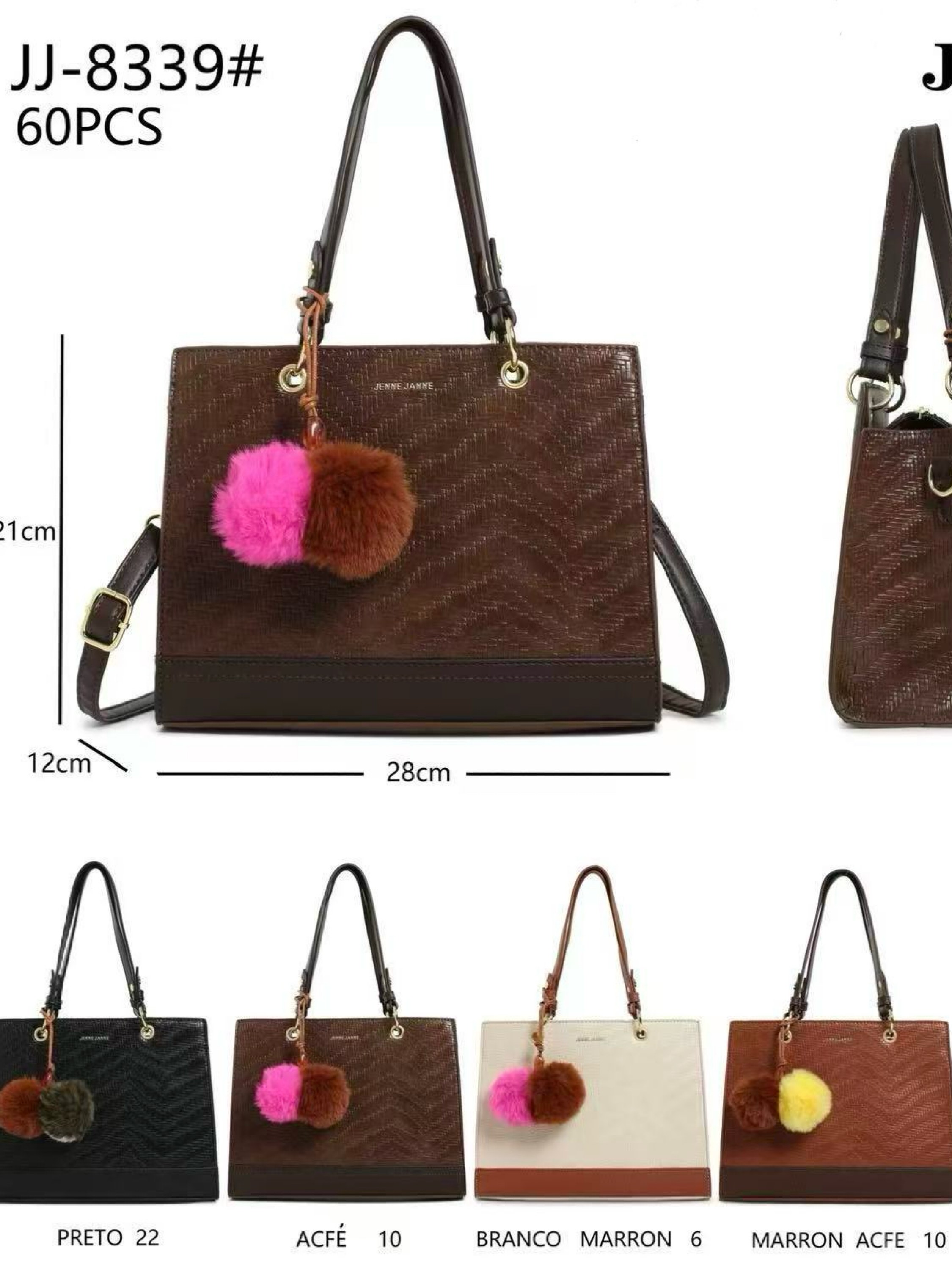 Bolsa média com pompom JJ-8339#