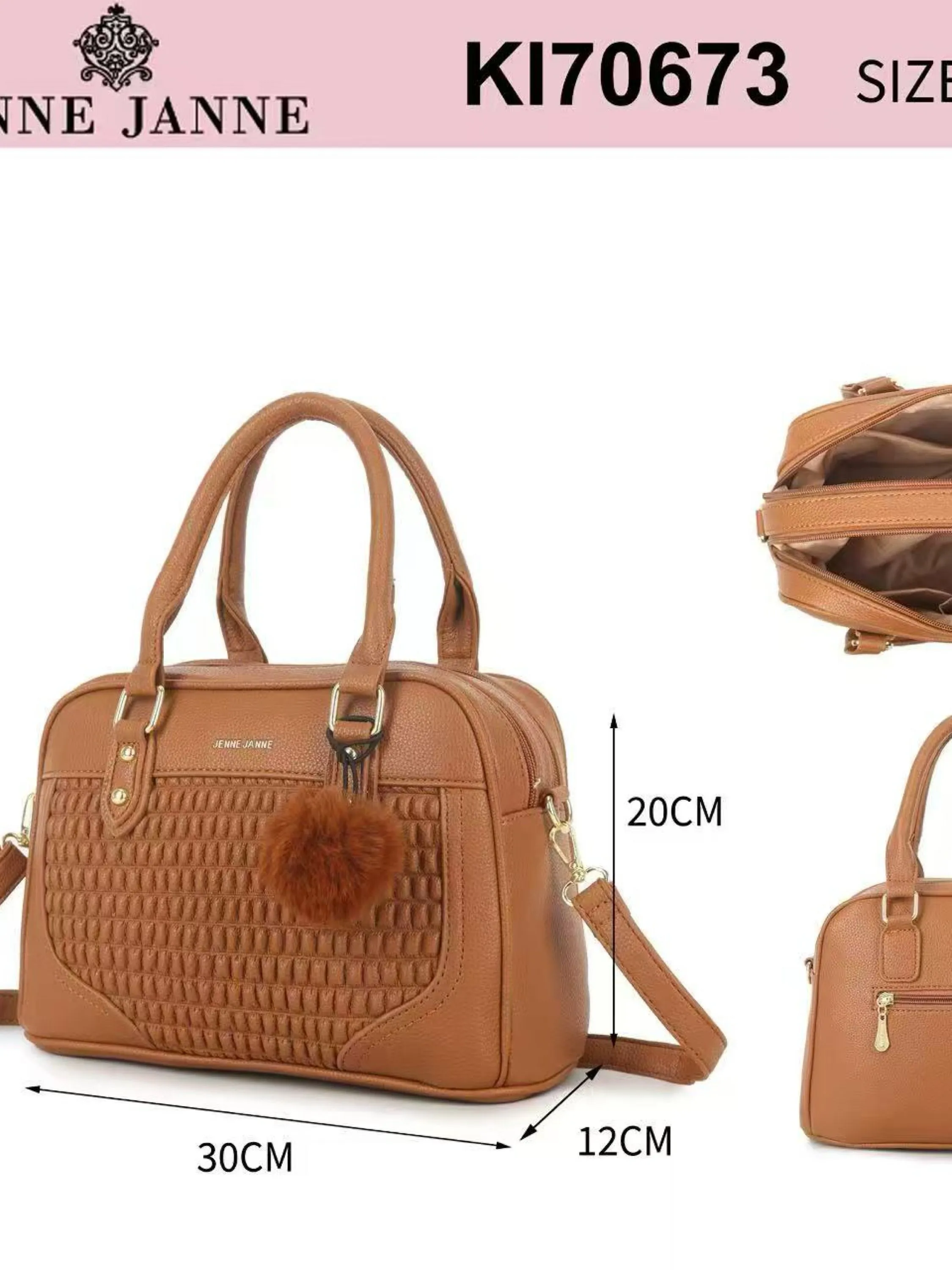 Bolsa média com dois zíper de cima e com pompom KI70673