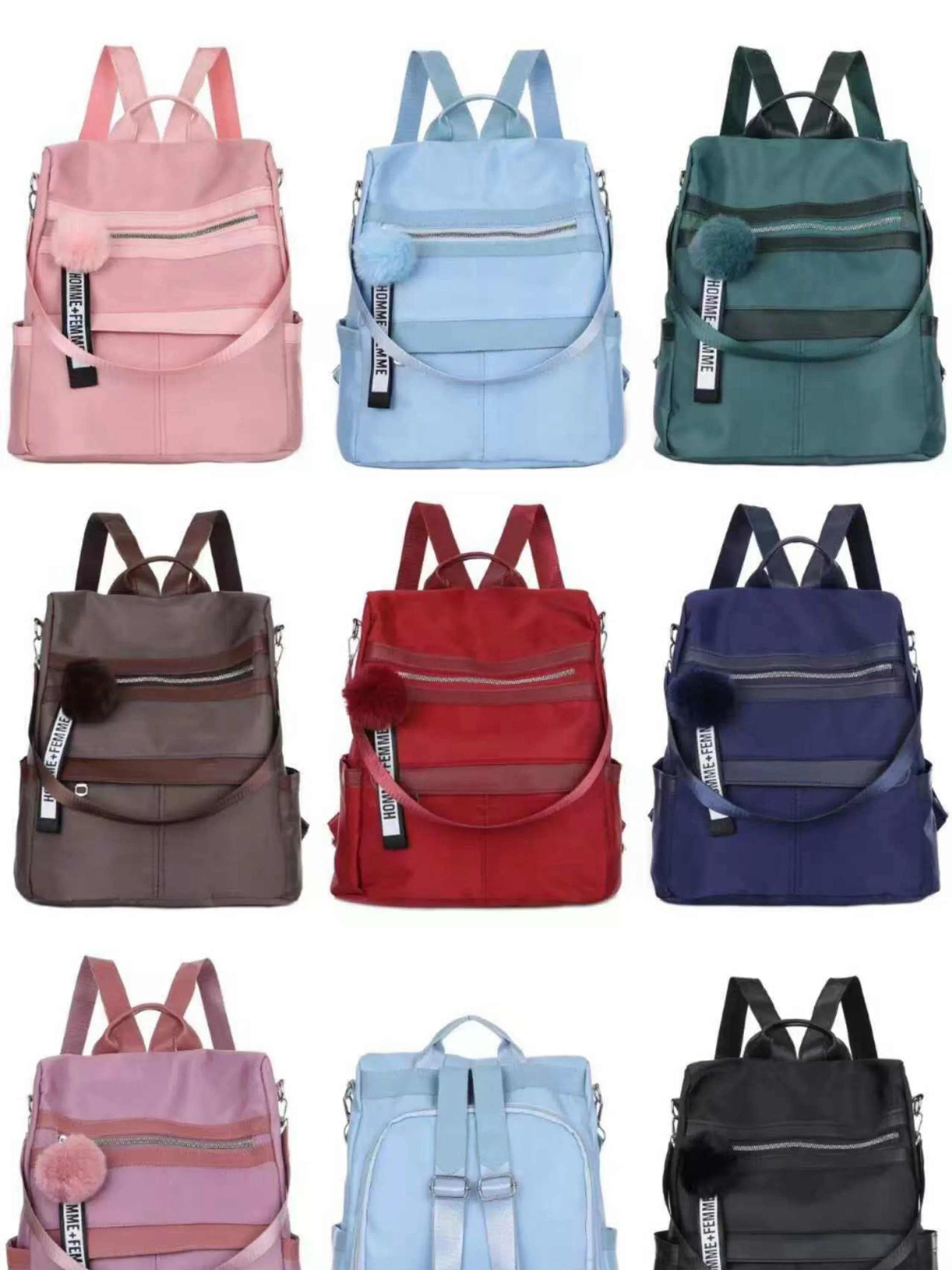 Mochila impermeável anti furto com pompom 2-3#