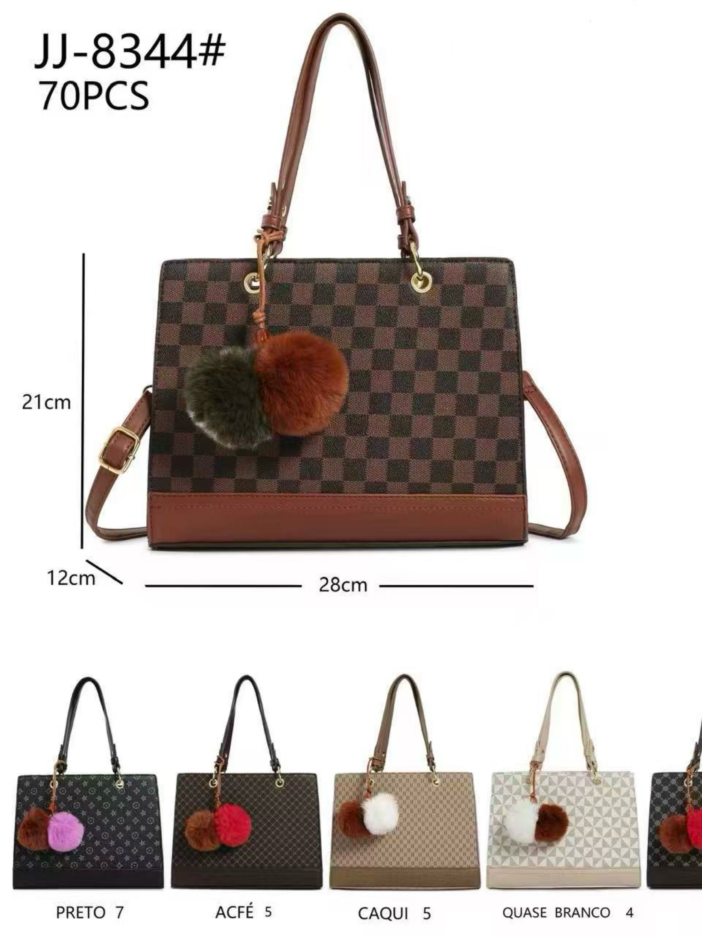 Bolsa média com pompom JJ-8344#