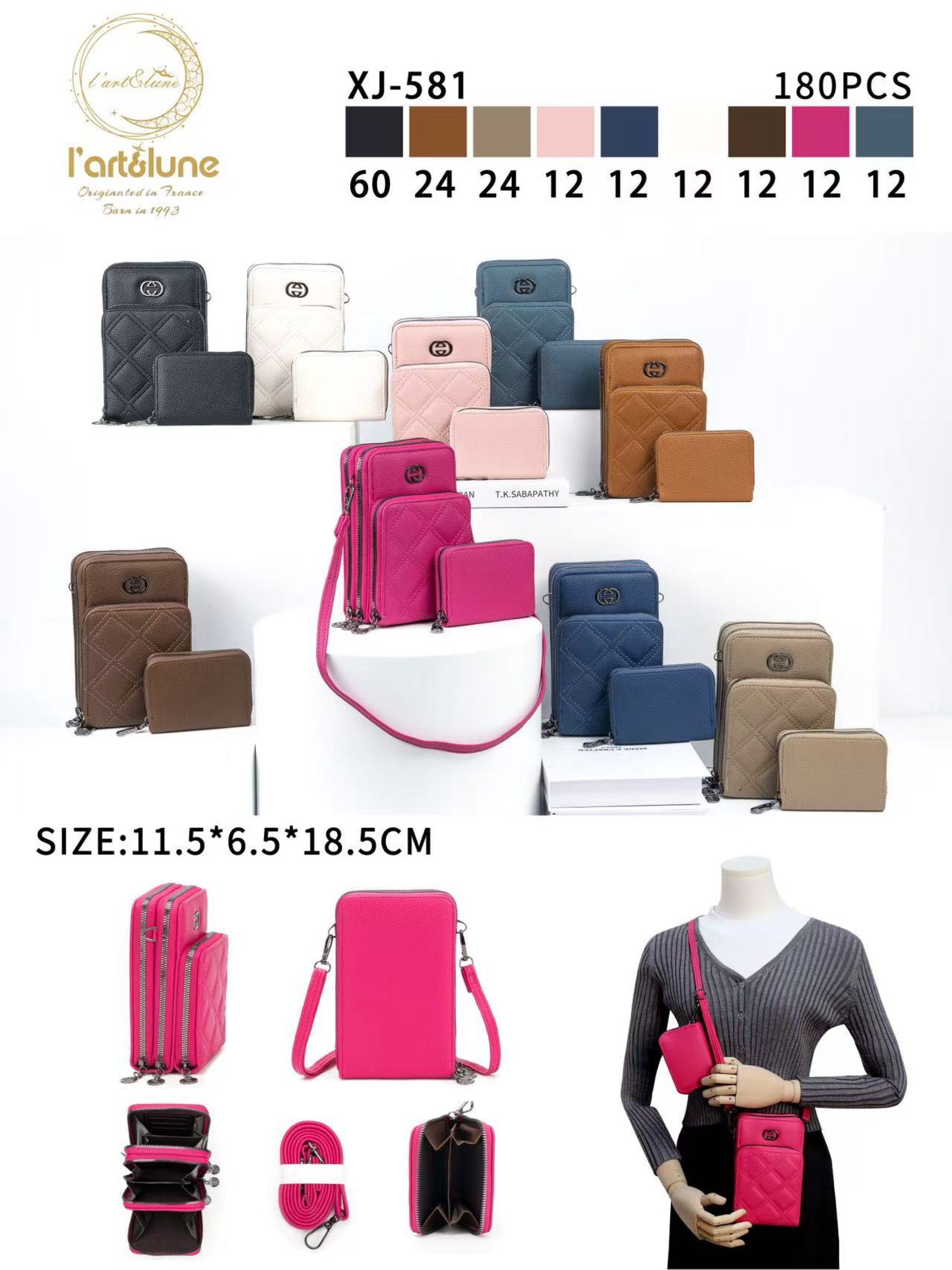 Bolsinha porta celular com três zíper e com carteira XJ-577