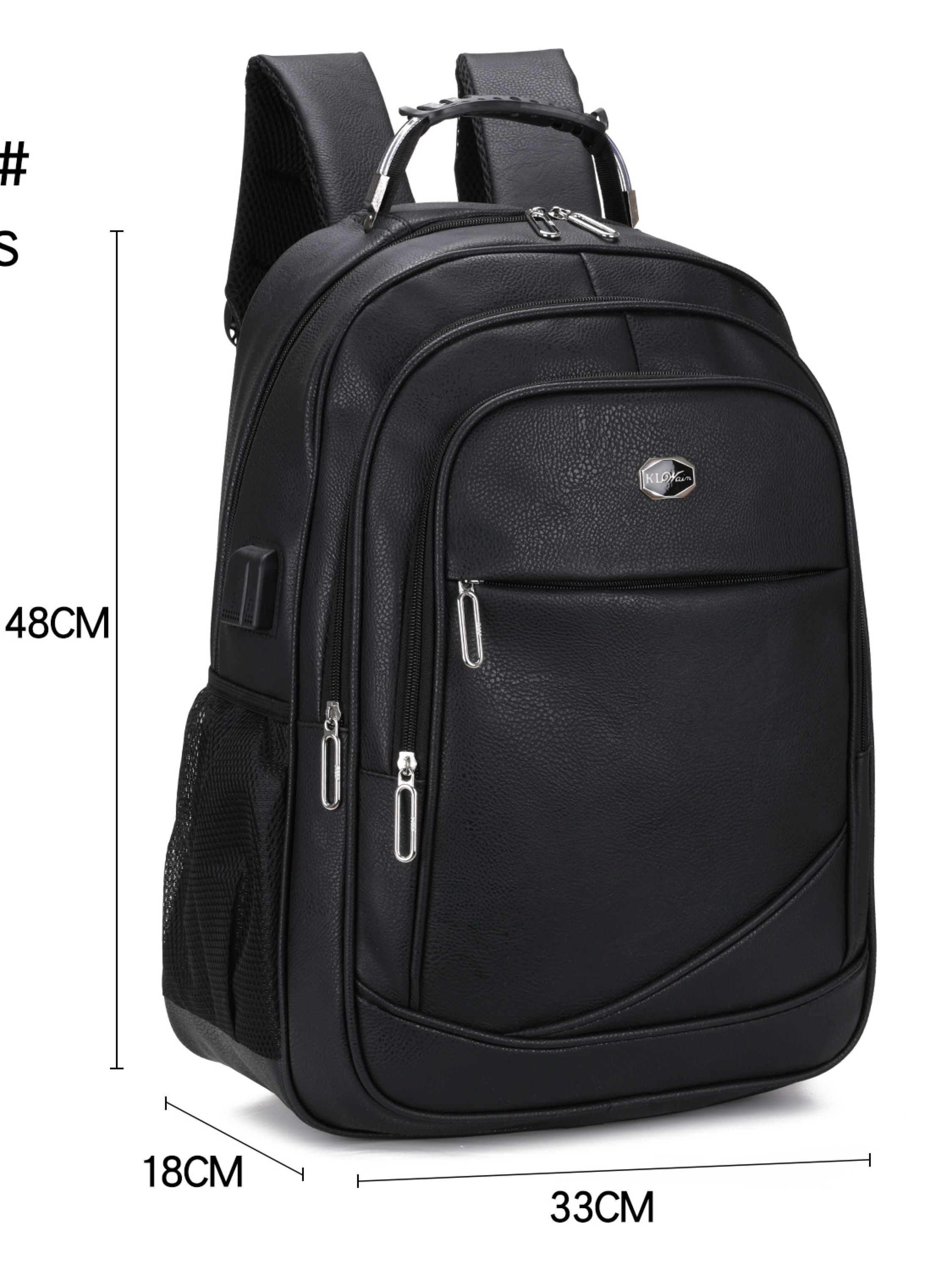 Mochila masculina de courino com cabo de aço e com cabo USB