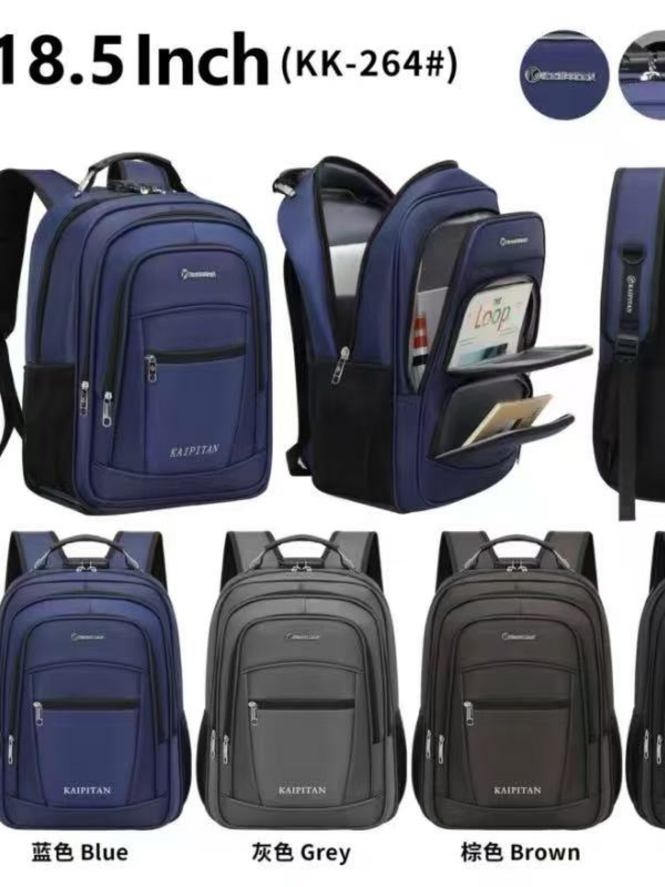 Mochila masculina com cabo de aço e com cadeado KK-264#