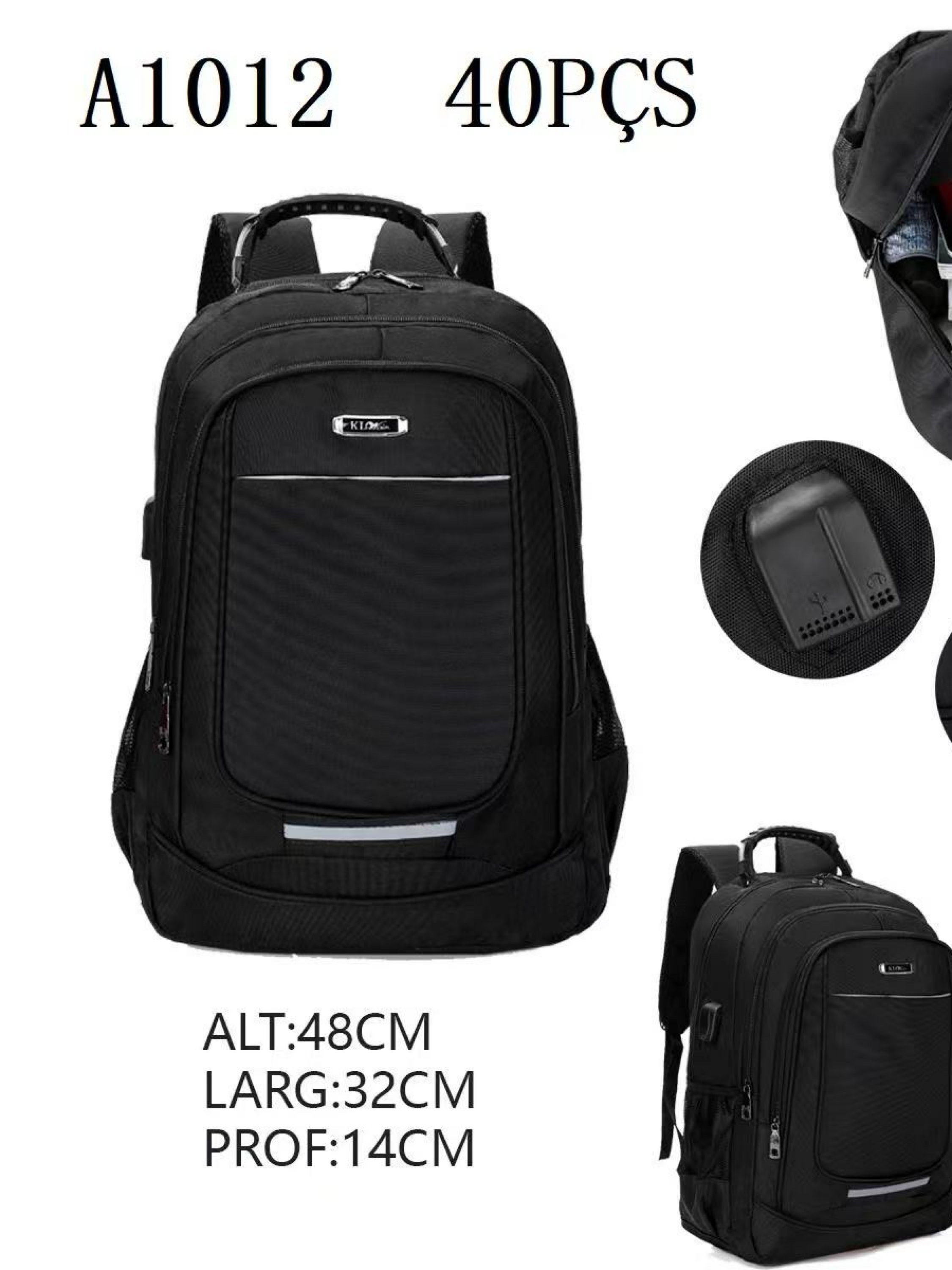 Mochila masculina com cabo de aço e com cabo USB A1012