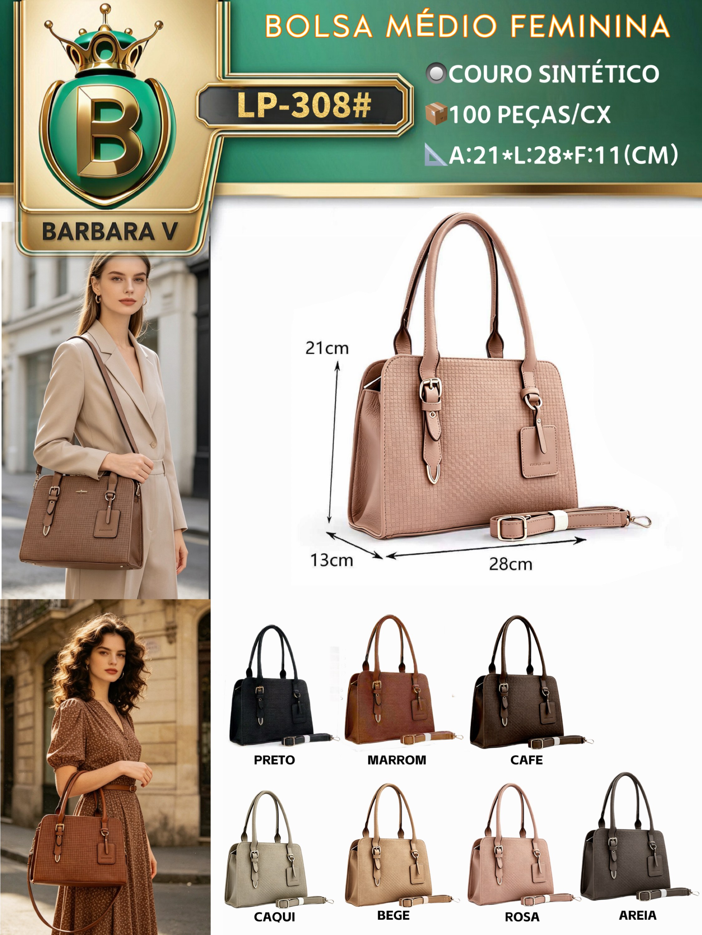 BARBARA V BOLSAS/bolsa médio feminina (LP-308#)