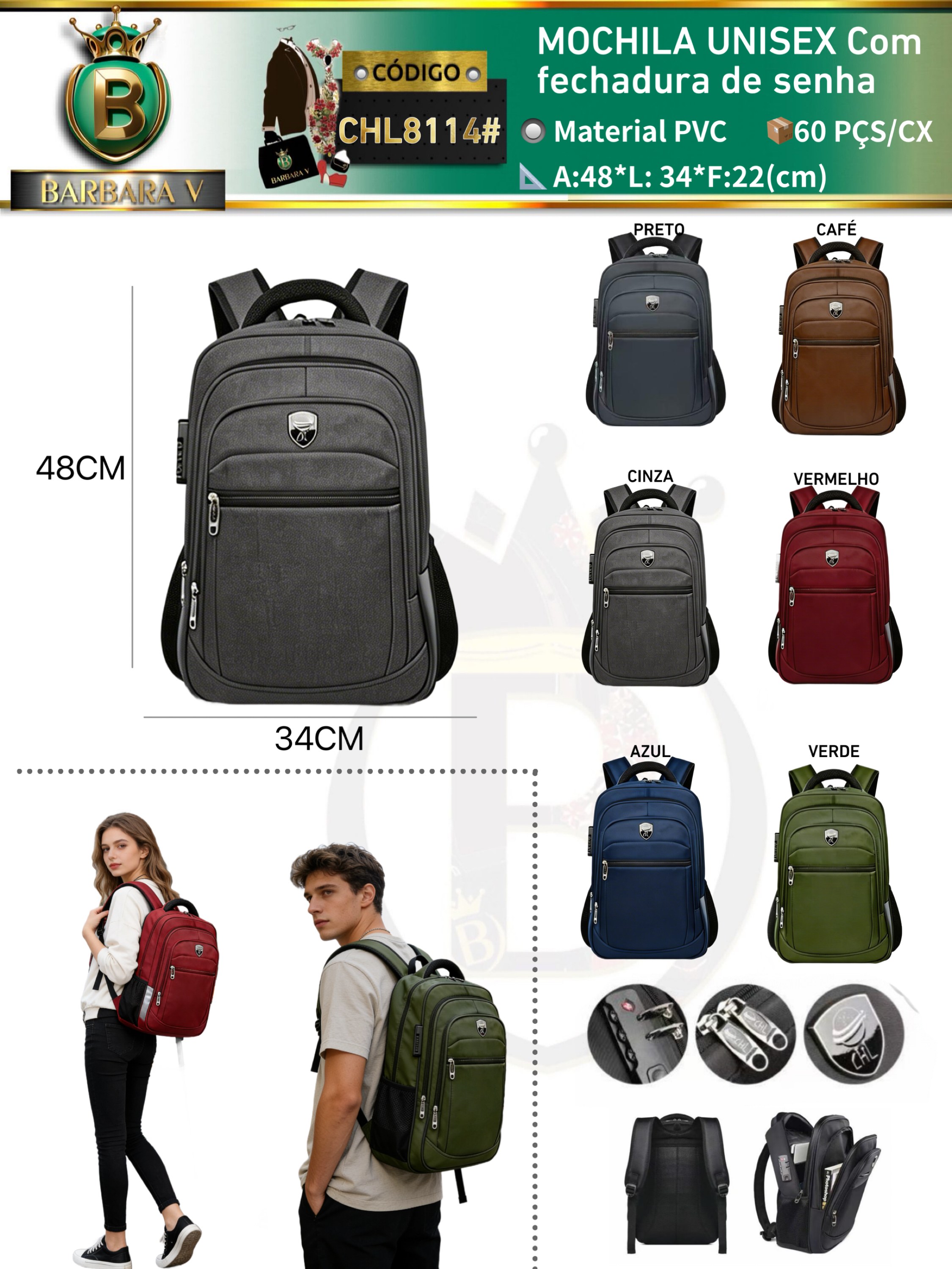 MOCHILA UNISEX Com fechadura de senha(CHL8114#)