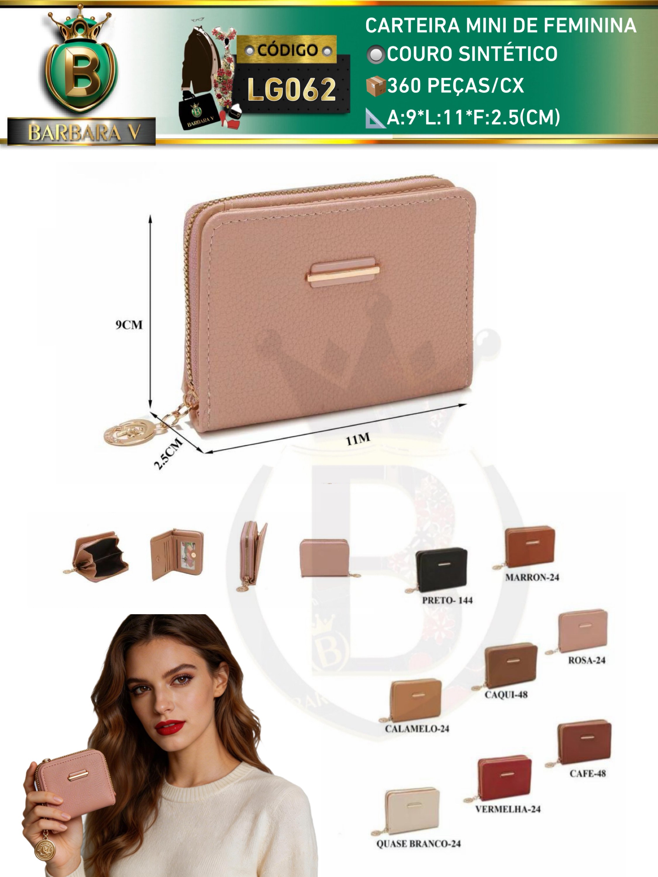 BARBARA V /carteira pequeno 2 peças cor aleatório(LG062)