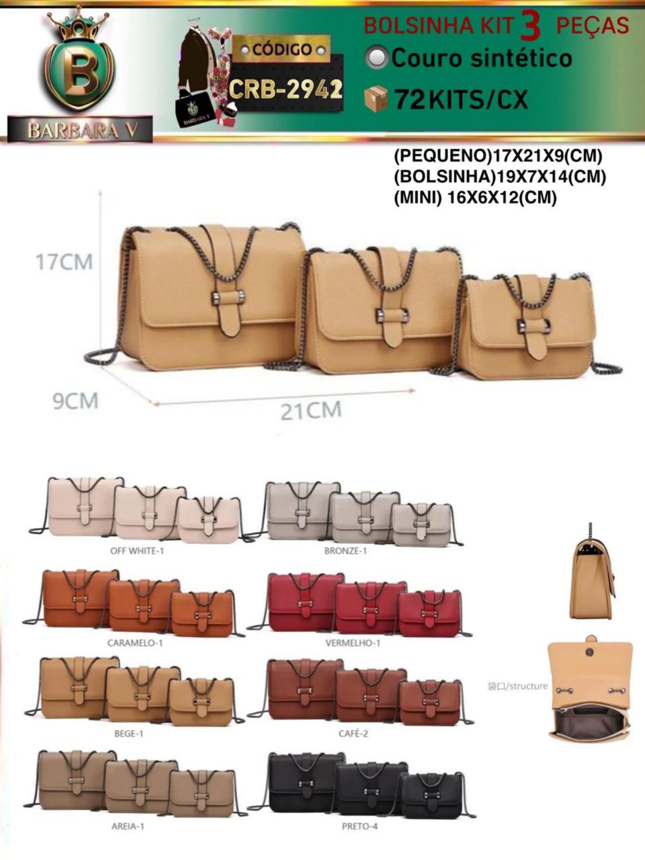 BARBARA V BOLSAS/Bolsinha Kit 3 peças(CRB-2942)