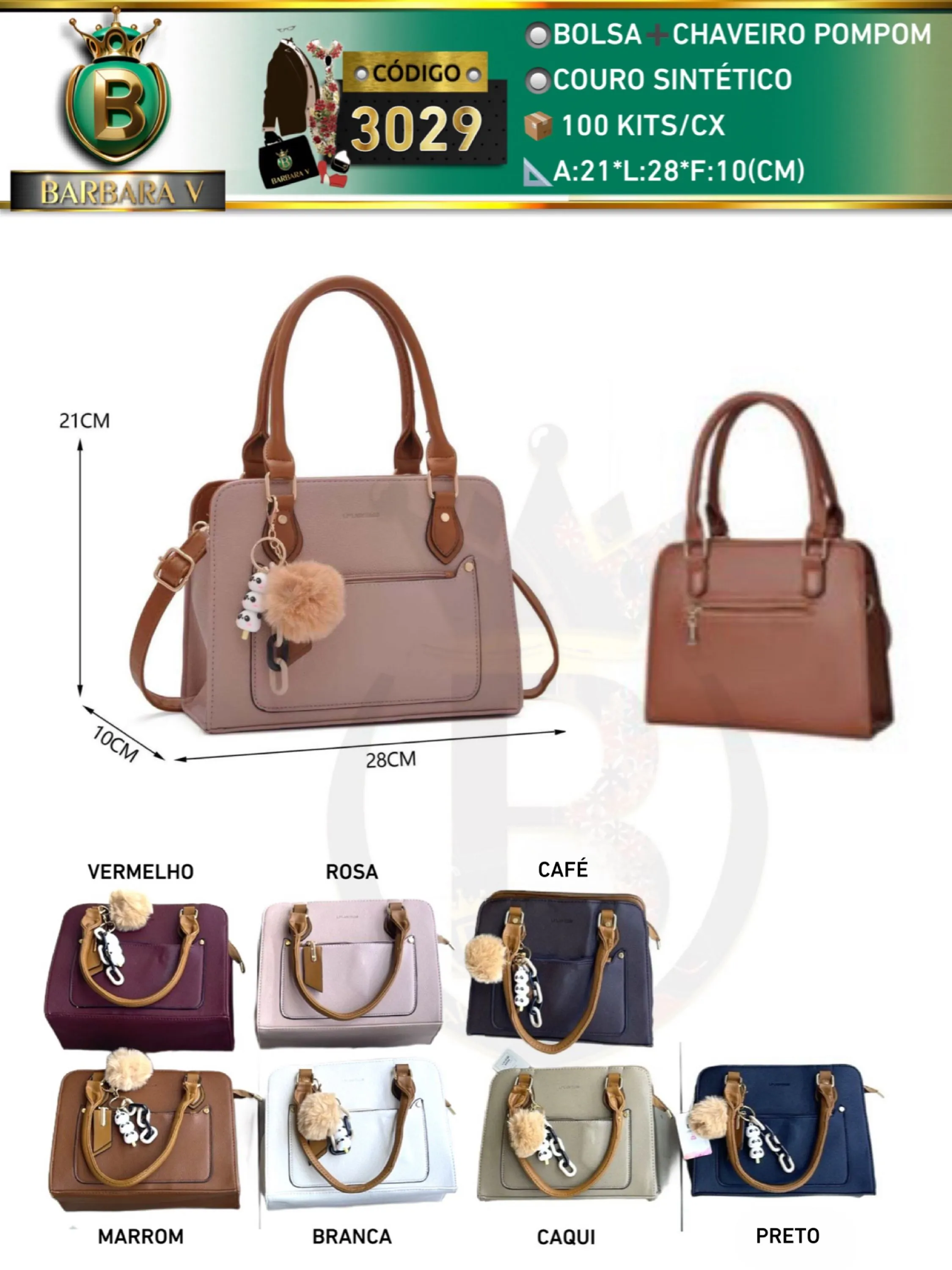 BARBARA V BOLSAS/bolsa médio com chaveiro pompom(3029)