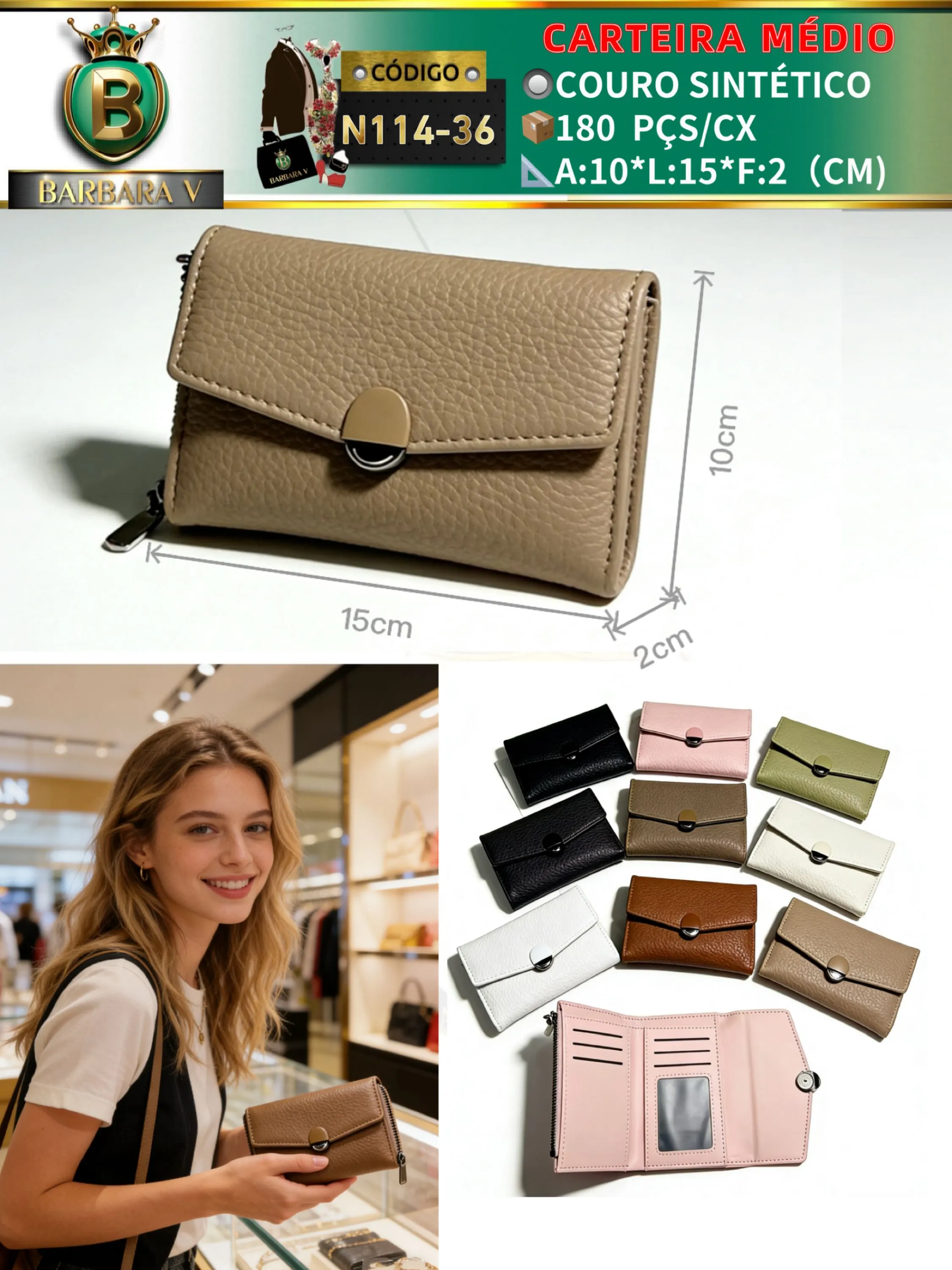 carteira medio feminina 2 peças cor aleatório (N114-36)