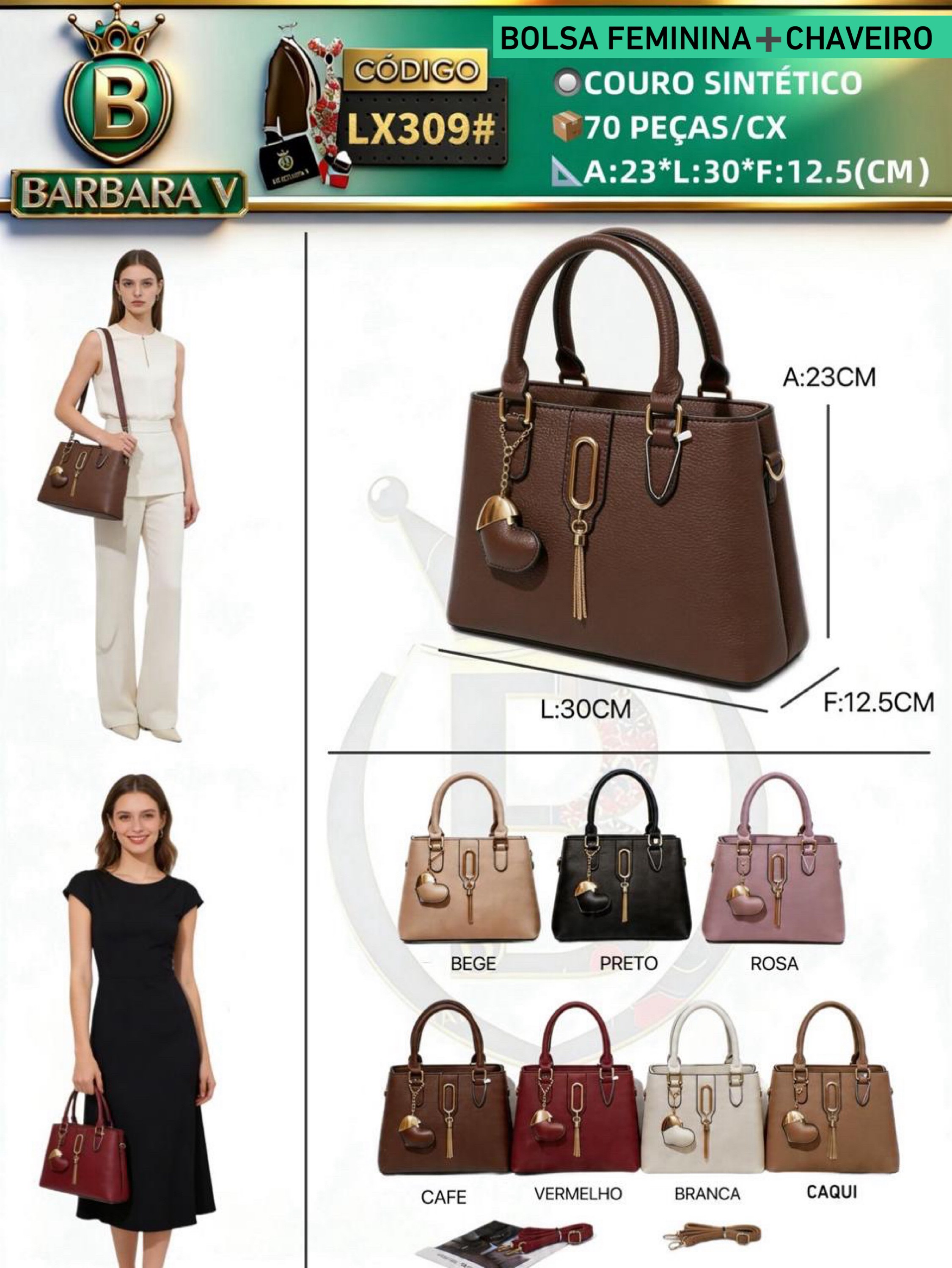BARBARA V BOLSAS/bolsa feminina com chaveiro(LX309#)
