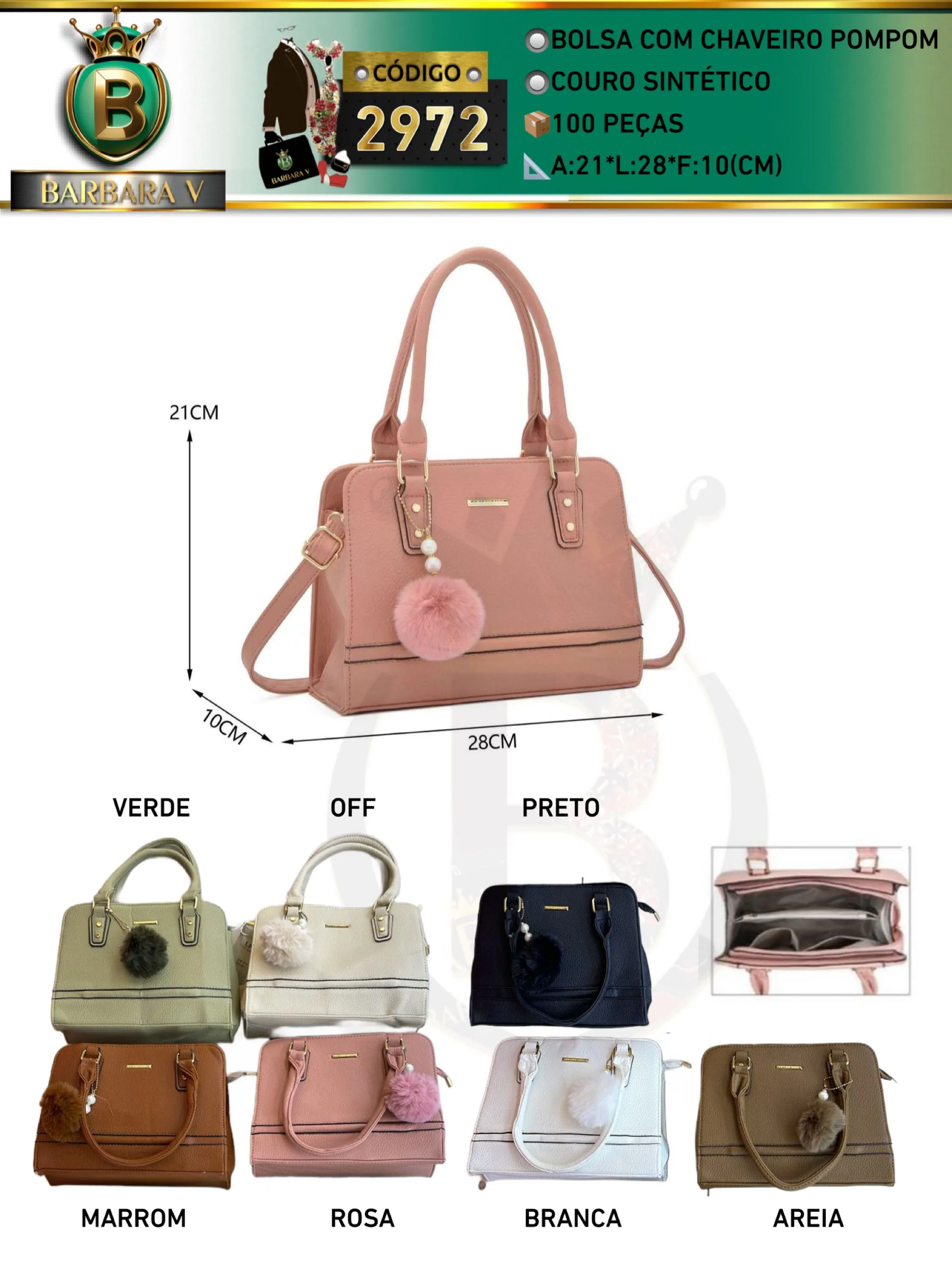 Bolsa médio feminina com chaveiro pompom (2972)