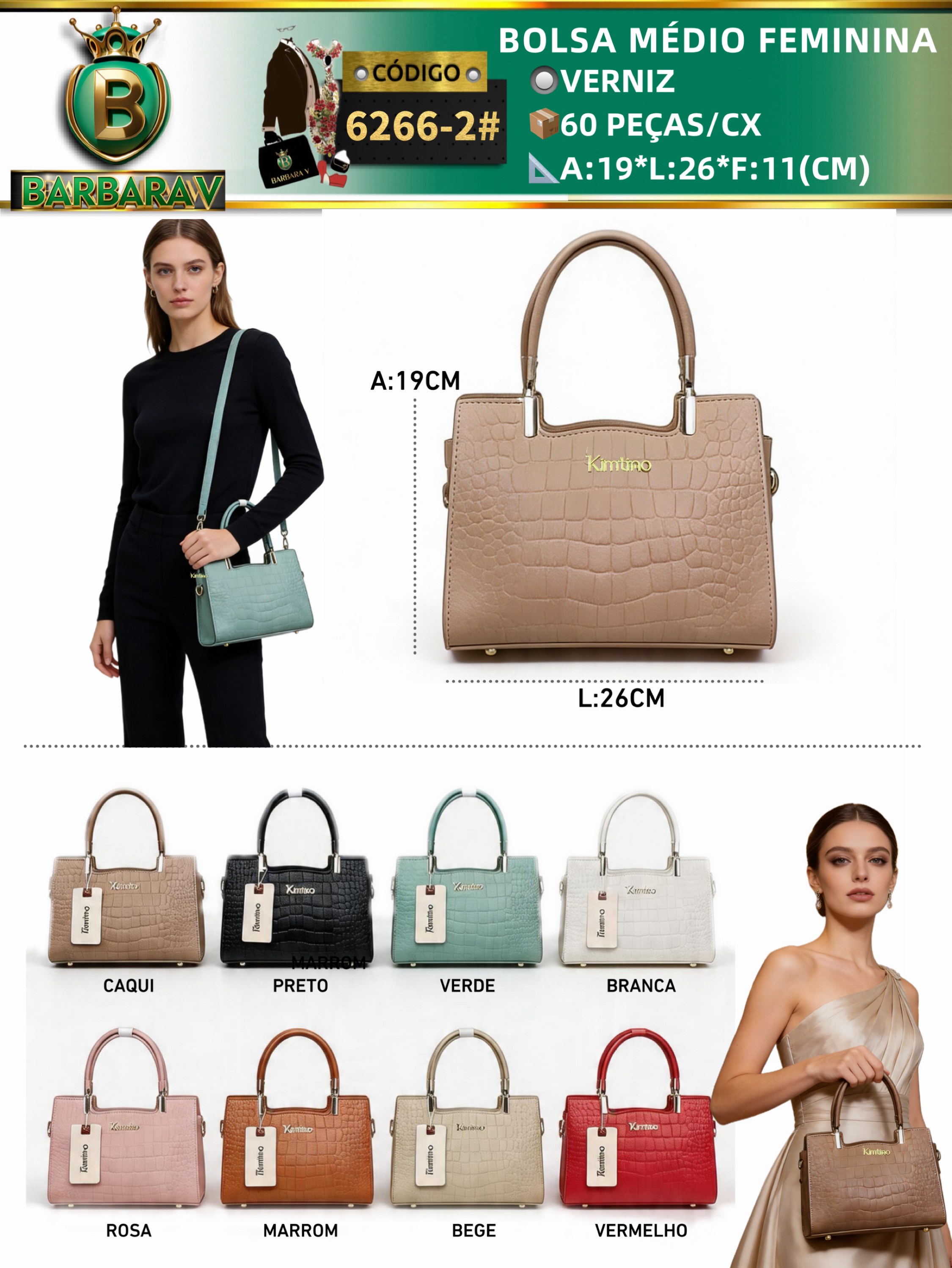 BARBARA V BOLSAS/bolsa médio feminina(6266-2#)