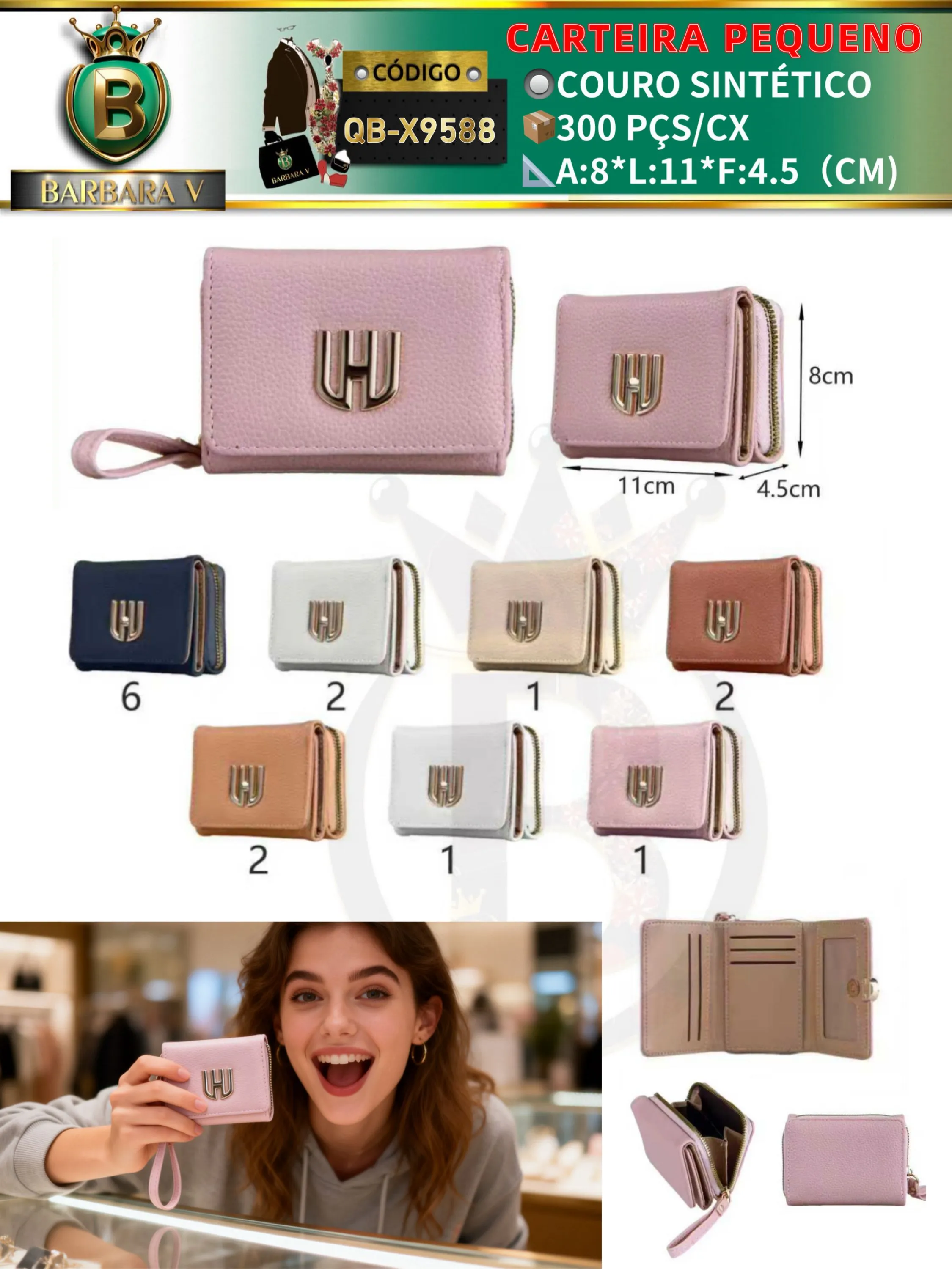 carteira pequeno feminina 2 peças cor aleatório (QB-X9588)