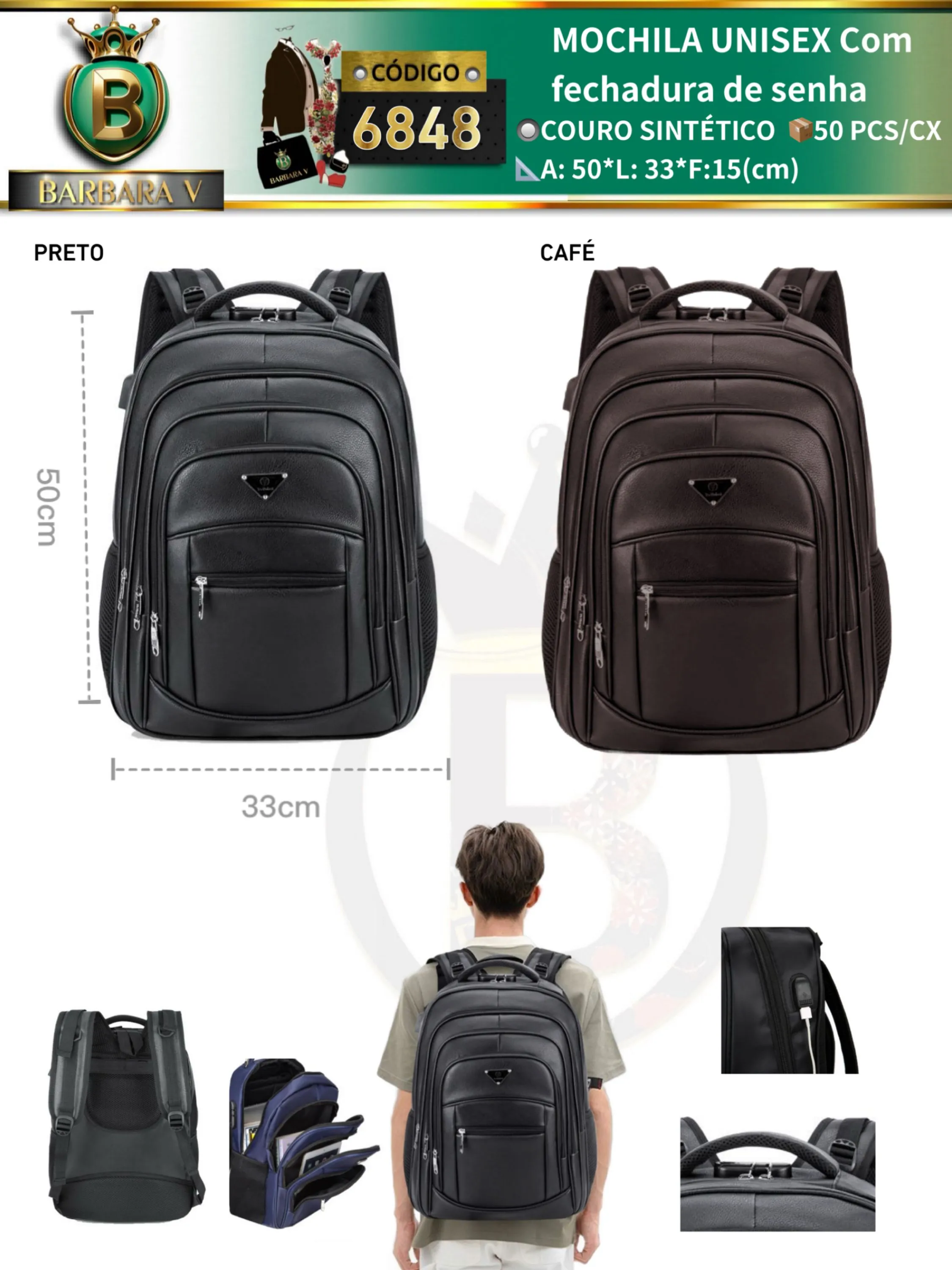 BARBARA V BOLSAS/MOCHILA UNISEX Com fechadura de senha(6848)
