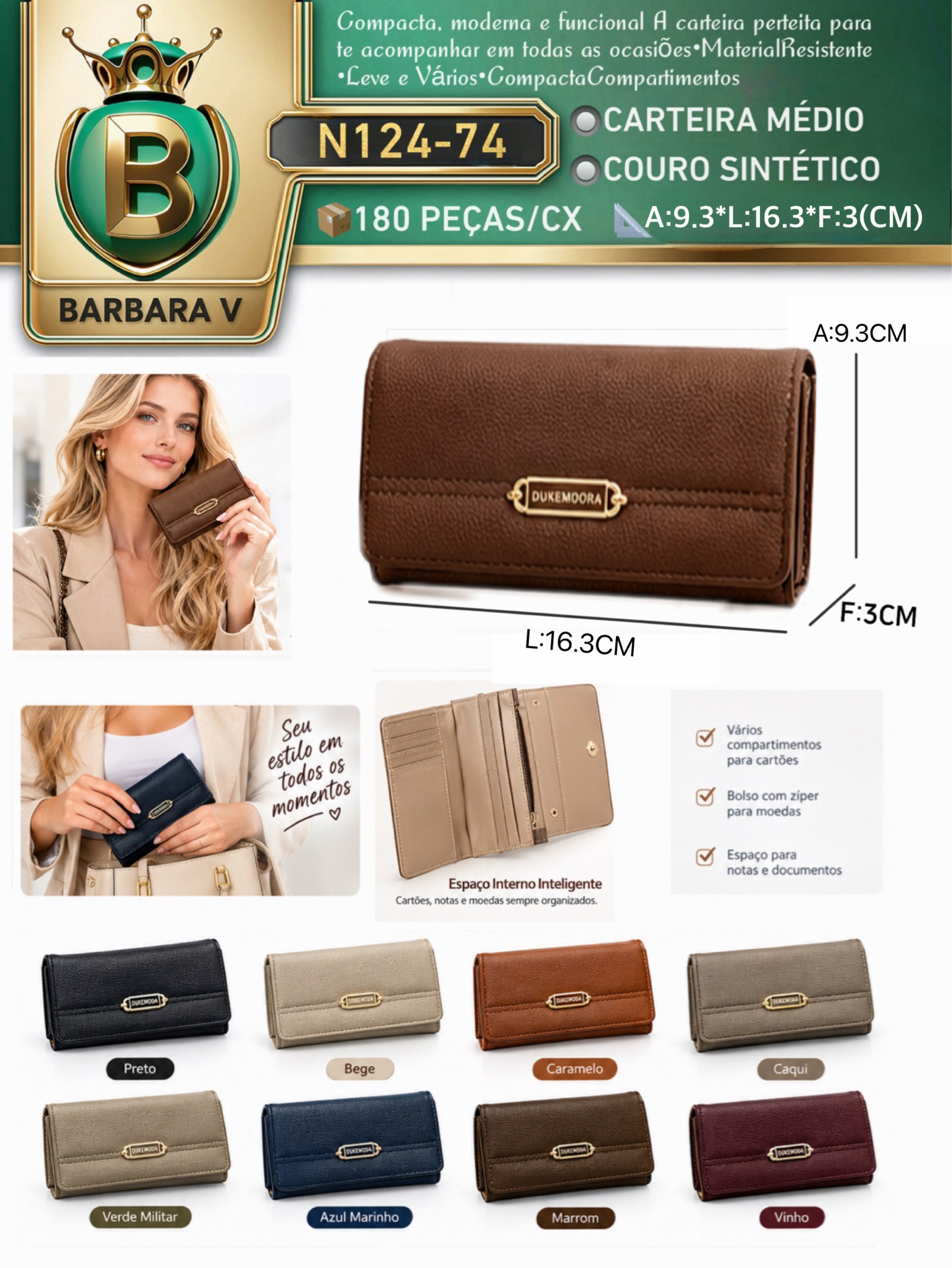 BARBARA V /carteira medio 2 peças cor aleatorio (N124-74)