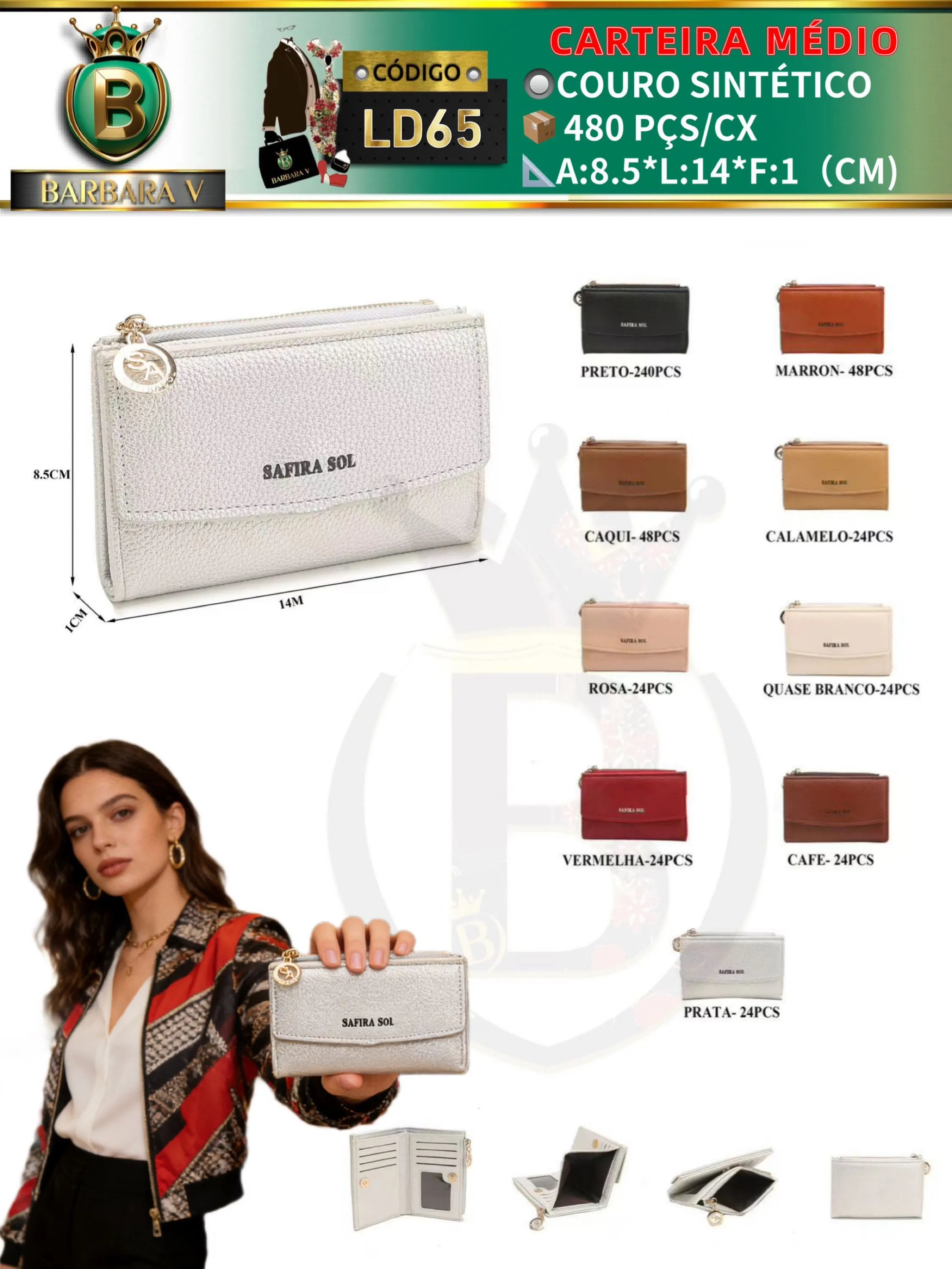 carteira medio feminina 2 peças cor aleatório (LD65)