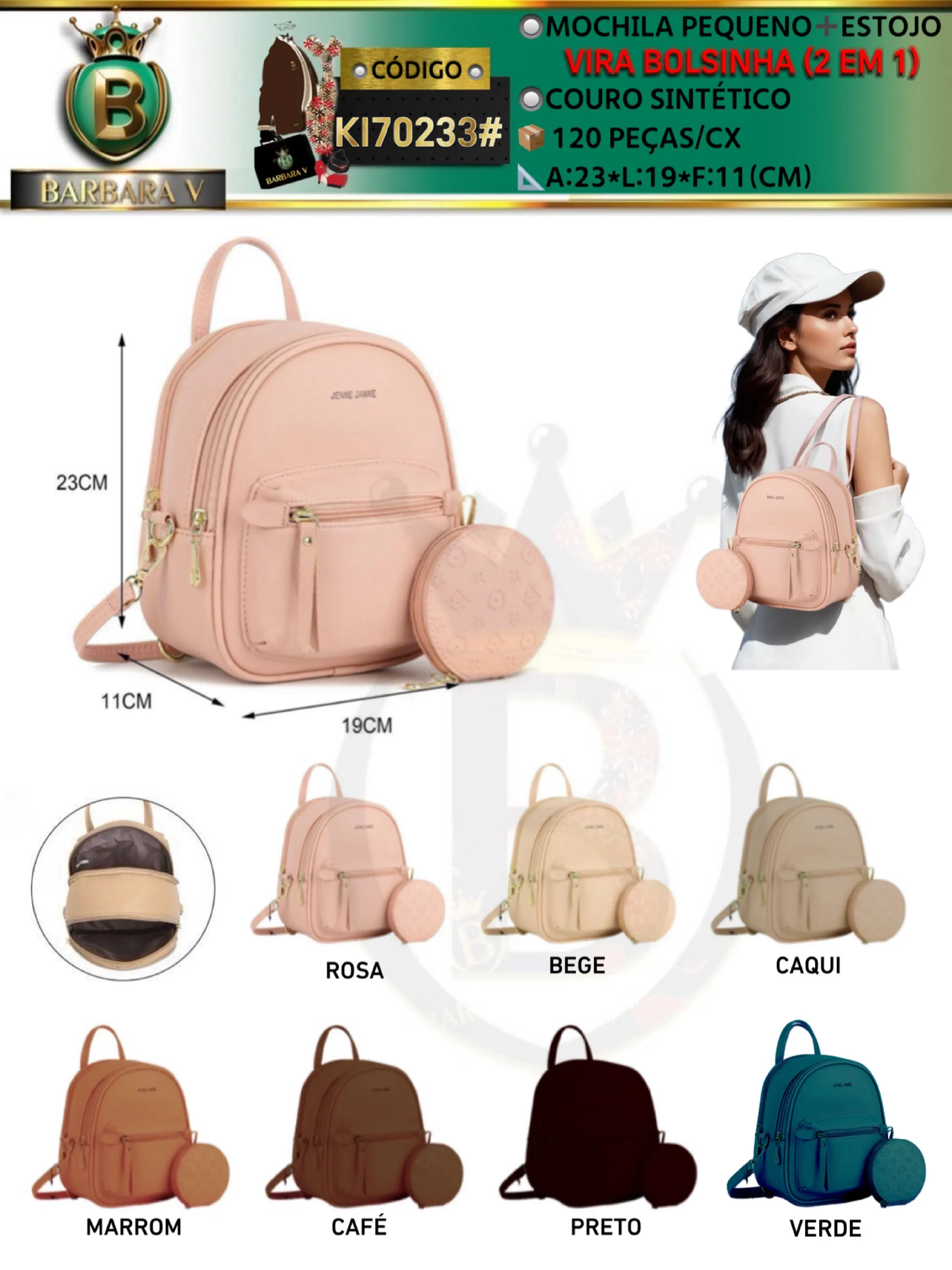 BARBARA V BOLSAS/com estojo Bolsinha vira mochila (KI70232#)