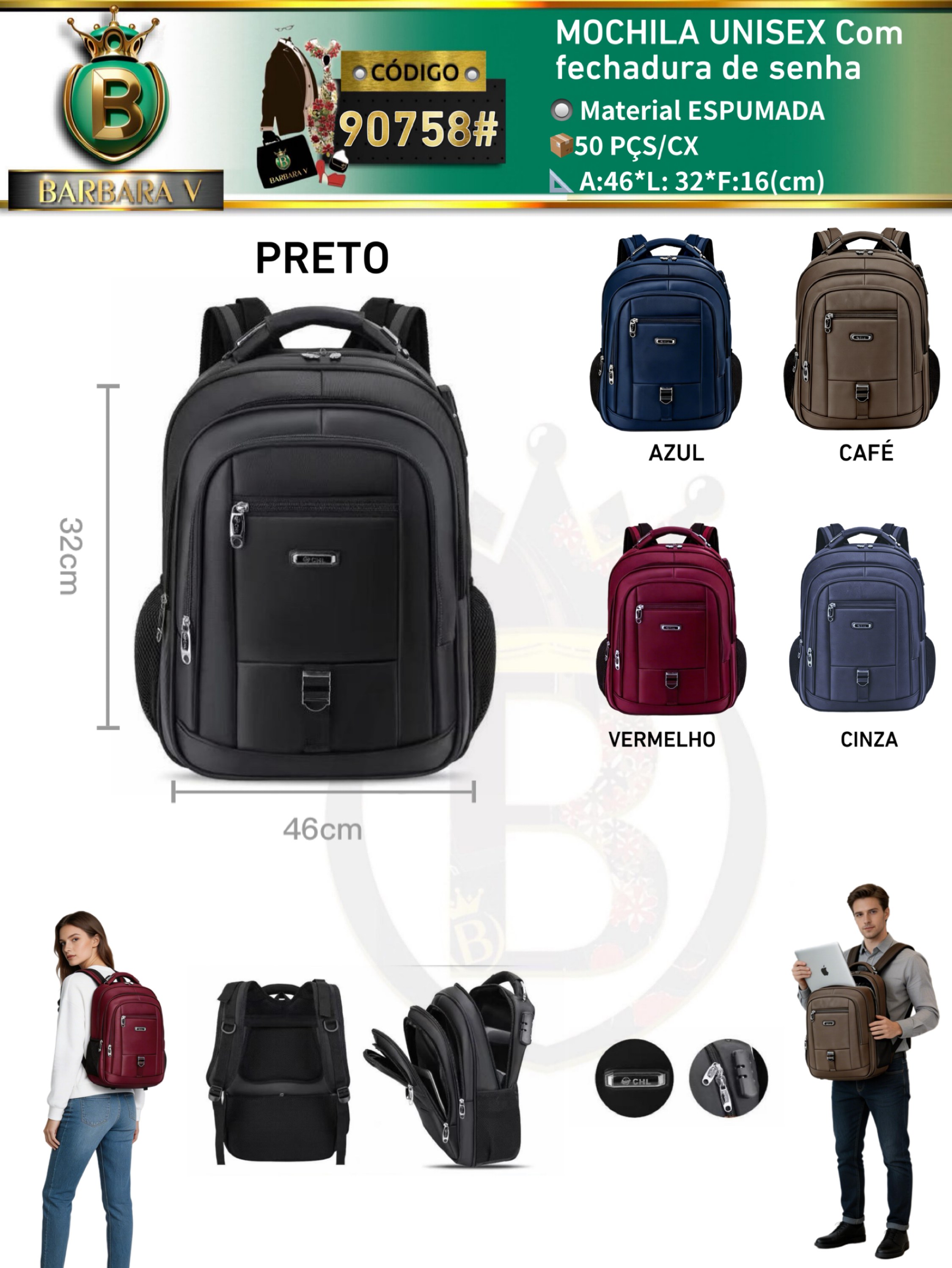 MOCHILA UNISEX Com fechadura de senha(90758#)