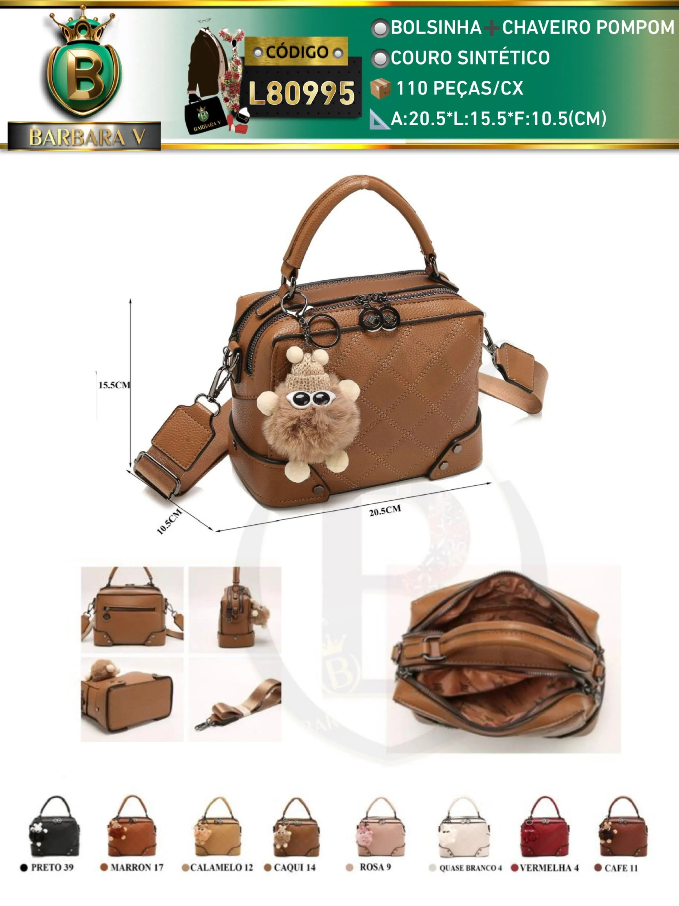 BARBARA V BOLSAS/bolsinha com chaveiro pompom(L80995)