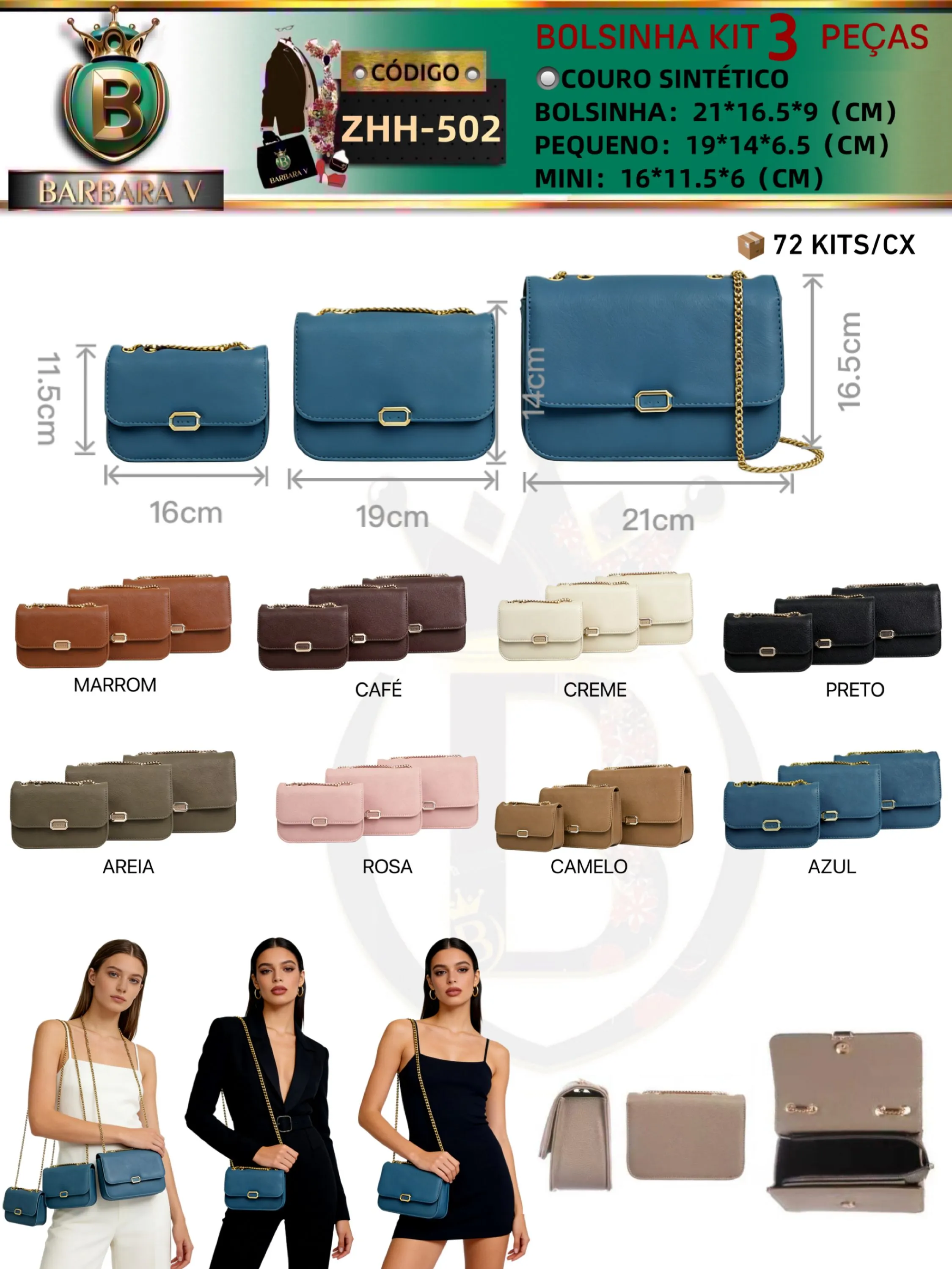 BARBARA V BOLSAS/Kit bolsinha 3 peças (ZHH-502)