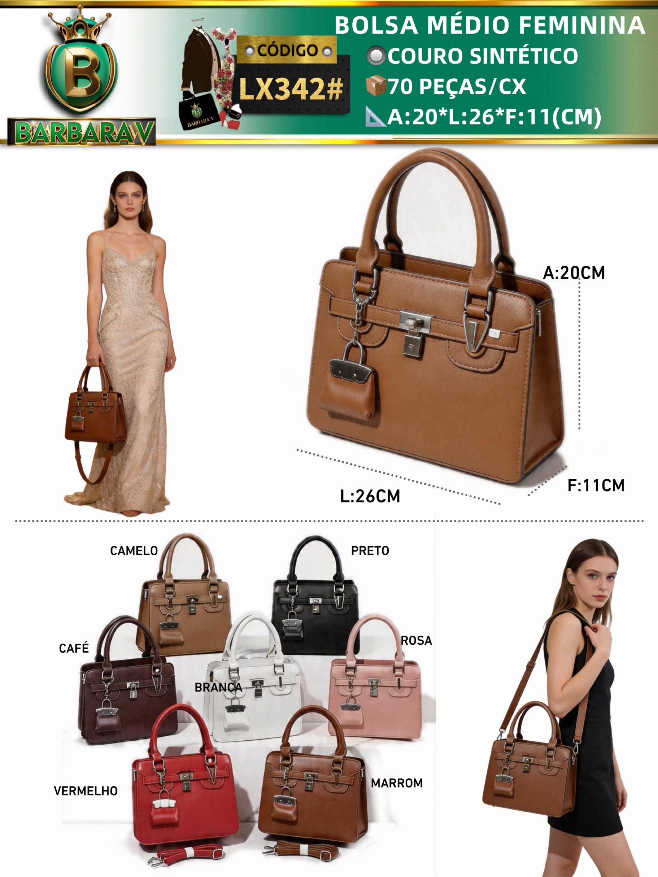 BARBARA V BOLSAS/bolsa médio feminina(LX342#)