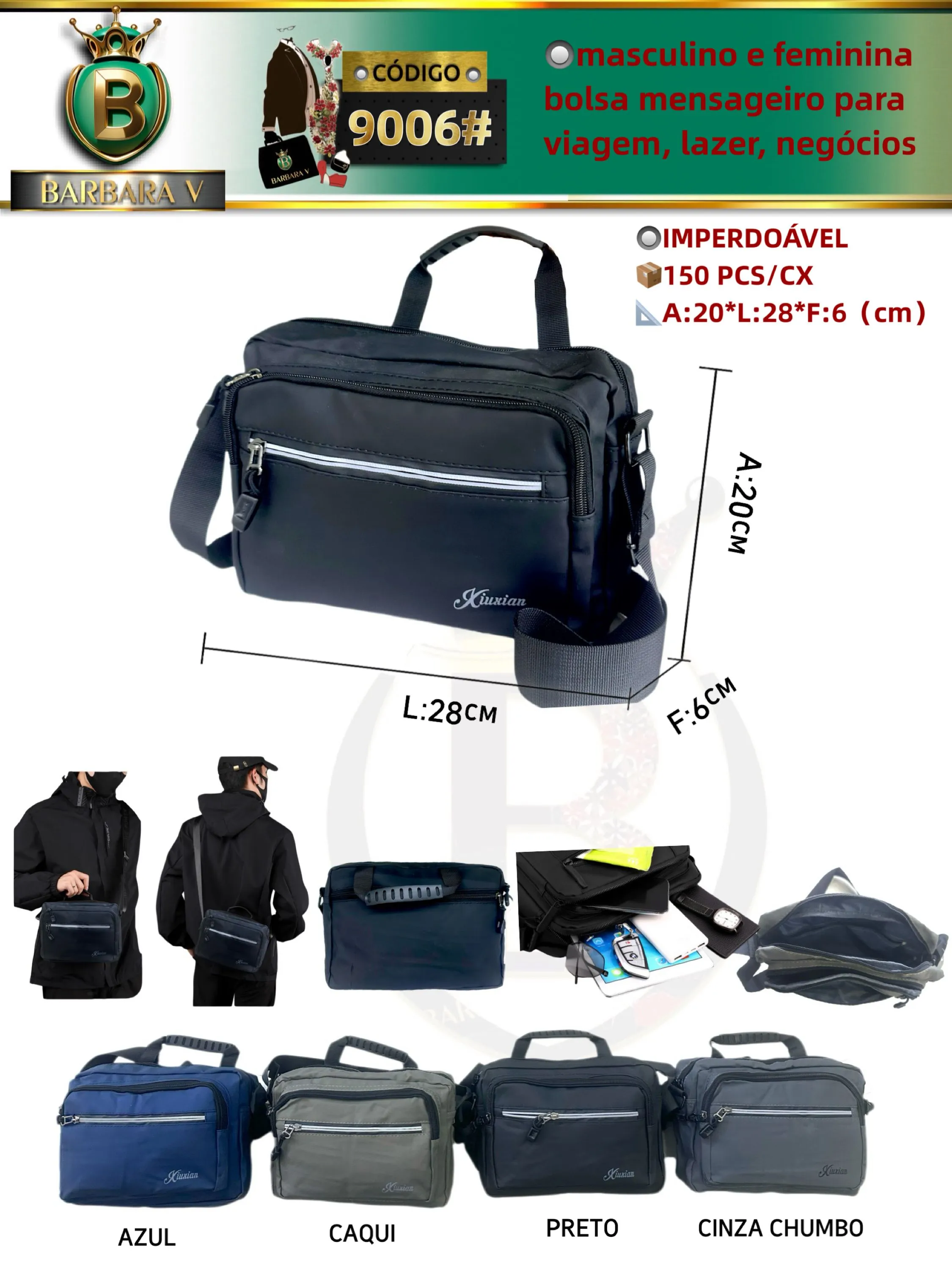 BARBARA V BOLSAS/masculino e feminina bolsa mensageiro para viagem, lazer, negócios (9006#)