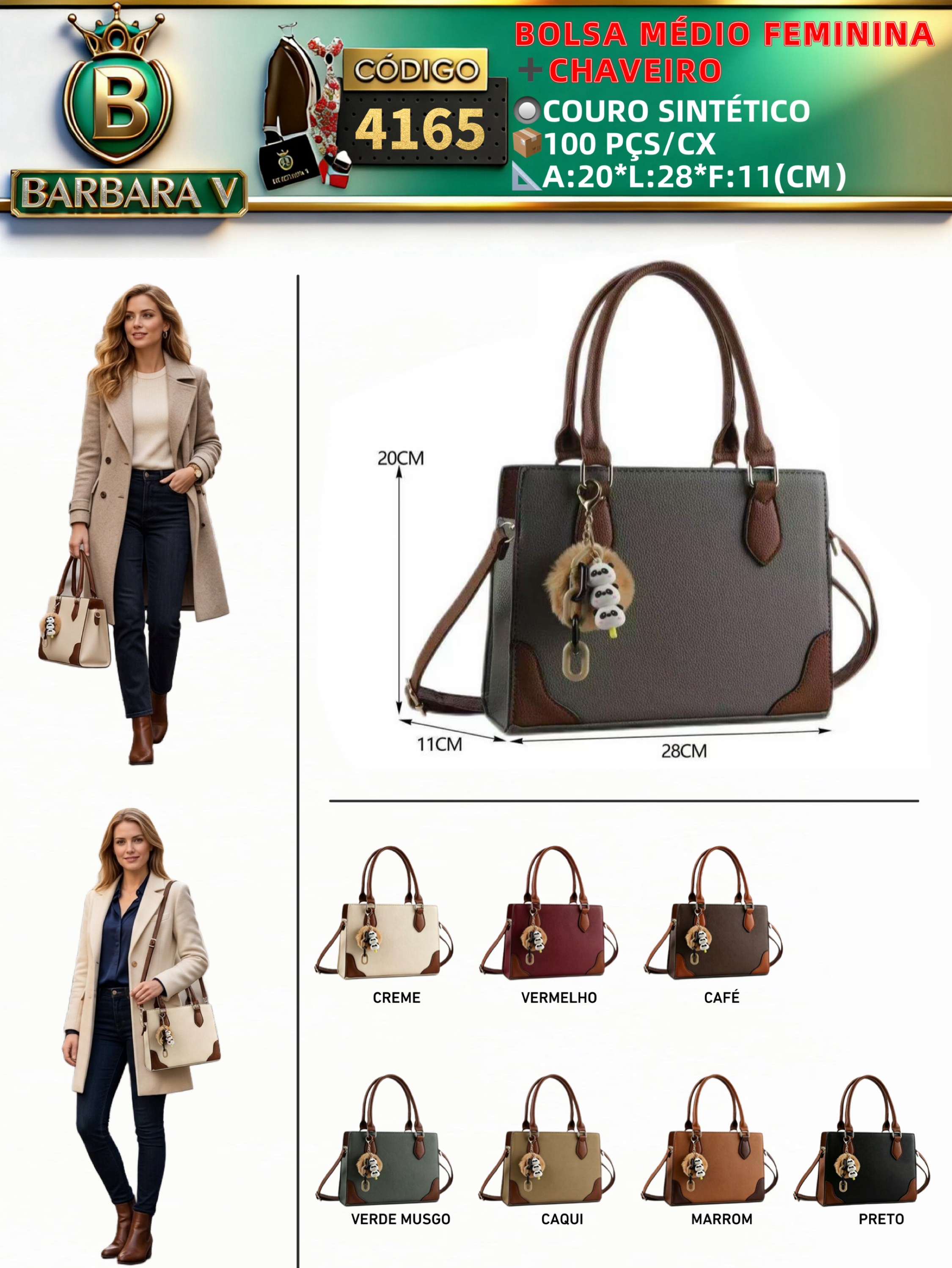 BARBARA V BOLSAS/bolsa médio feminina com chaveiro (4165)