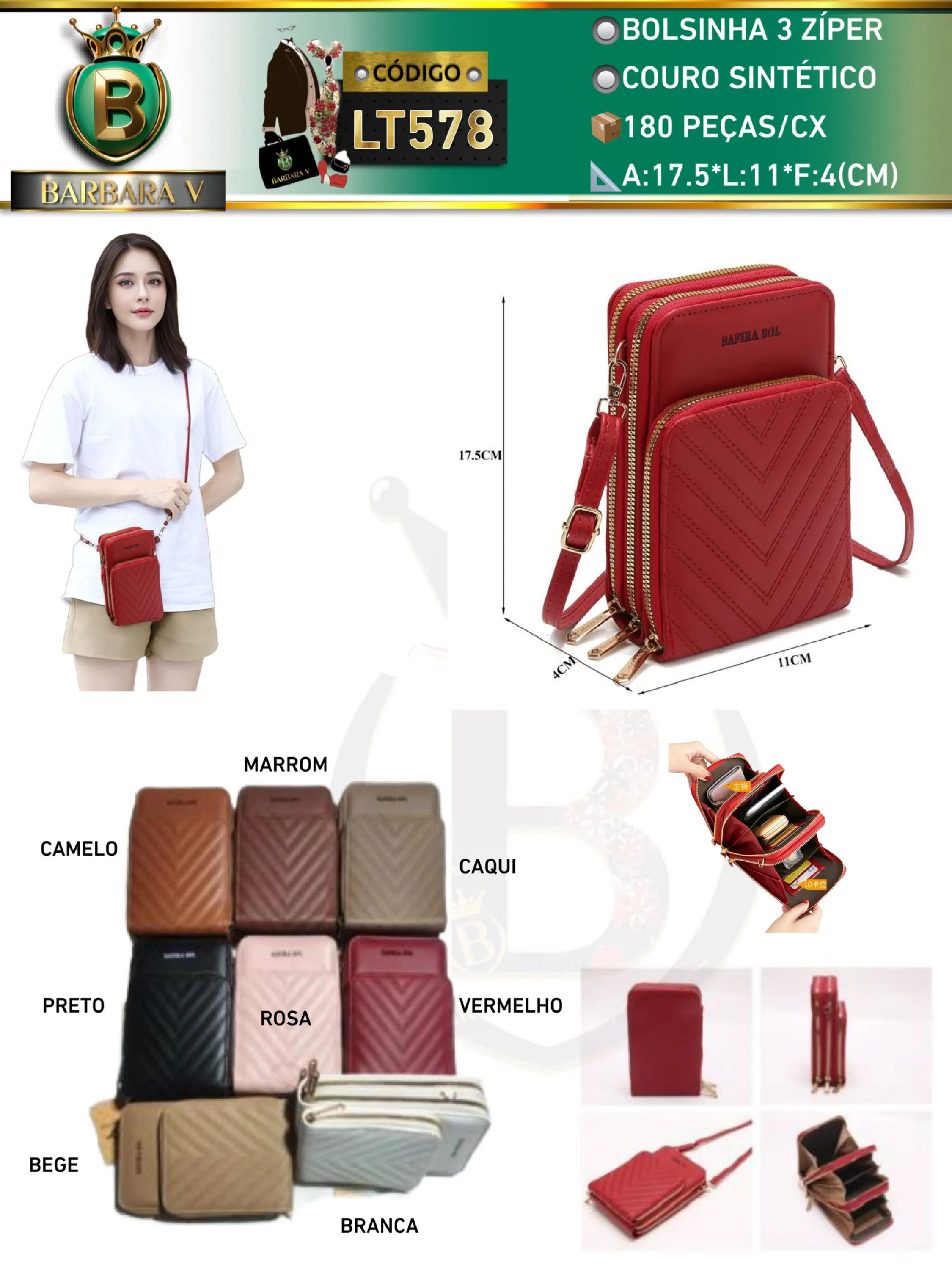 BARBARA V BOLSAS/bolsinha 3 zíper(LT578)