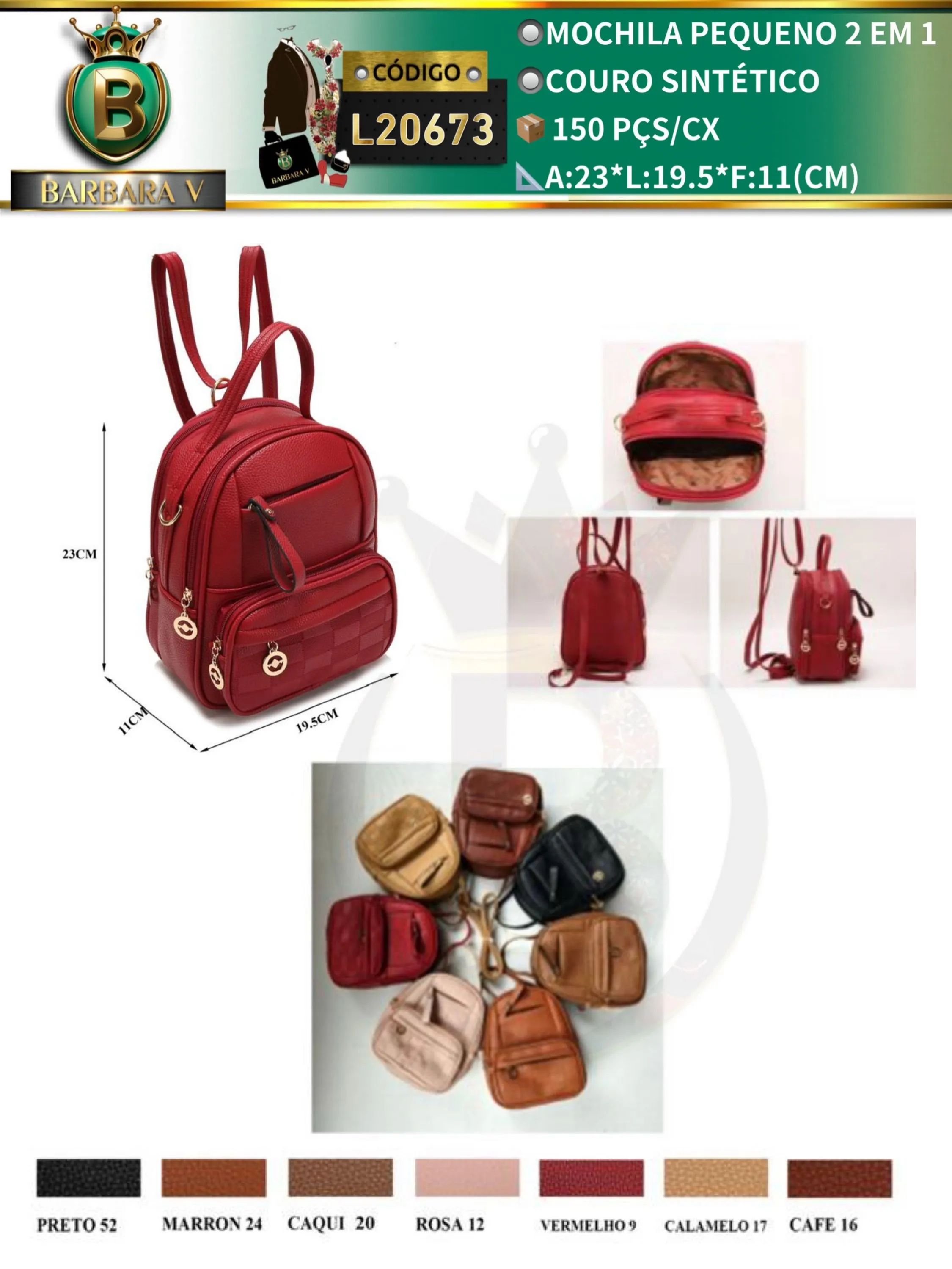 BARBARA V BOLSAS/mochila pequena 2 em 1(L20673)