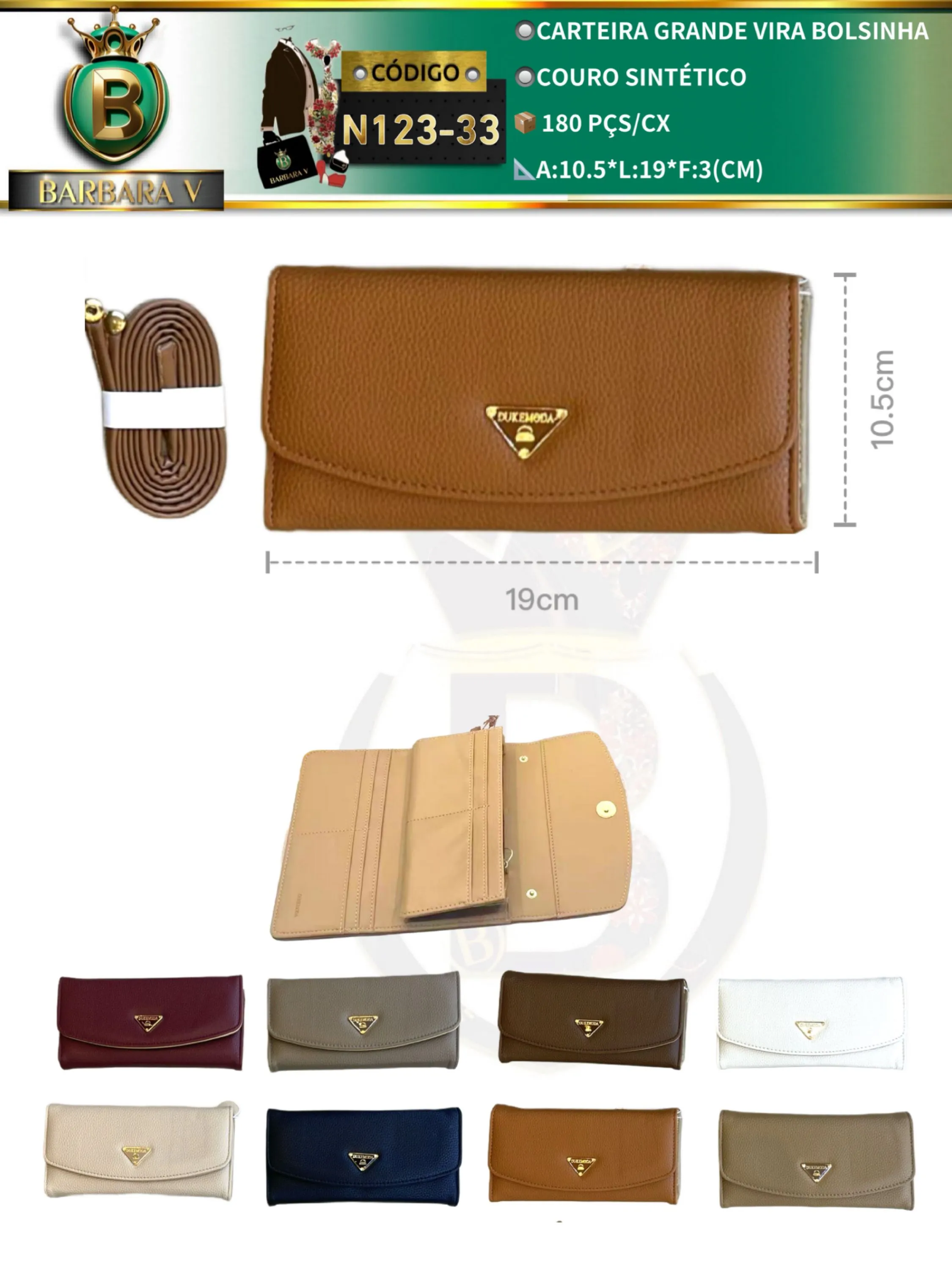 carteira grande feminina 2 peças cor aleatório (N123-33)