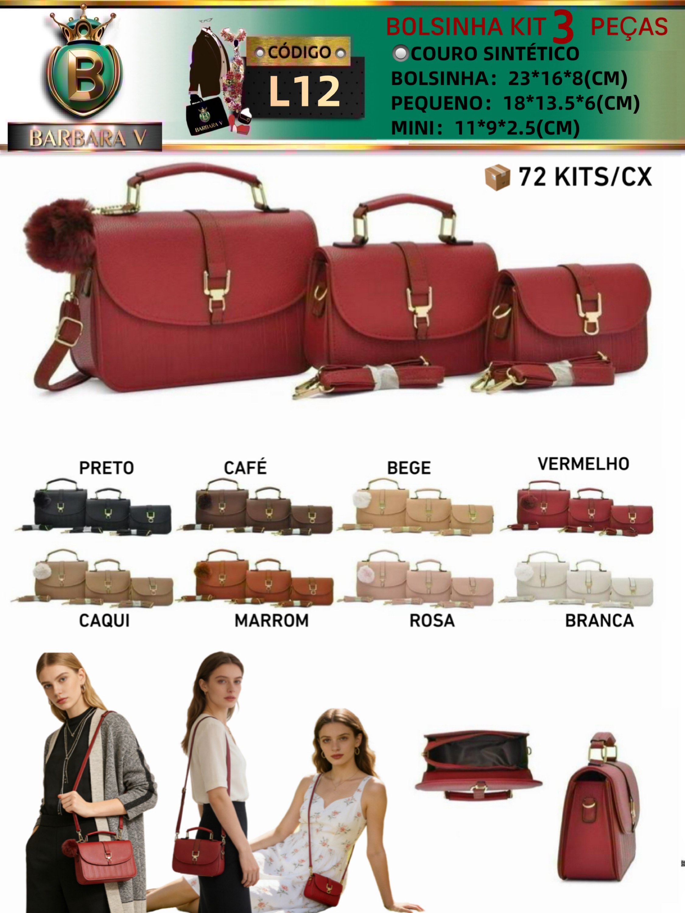 BARBARA V BOLSAS/Kit bolsinha 3 peças (L12)