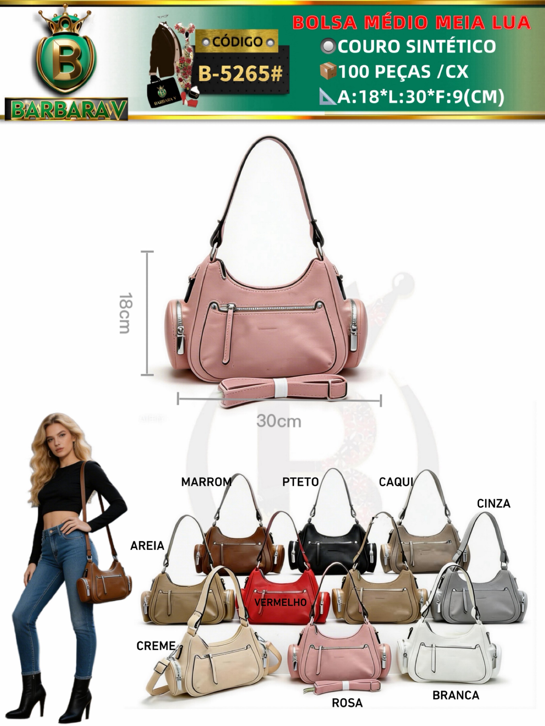 BARBARA V BOLSAS/bolsa médio meia lua(B-5265#)