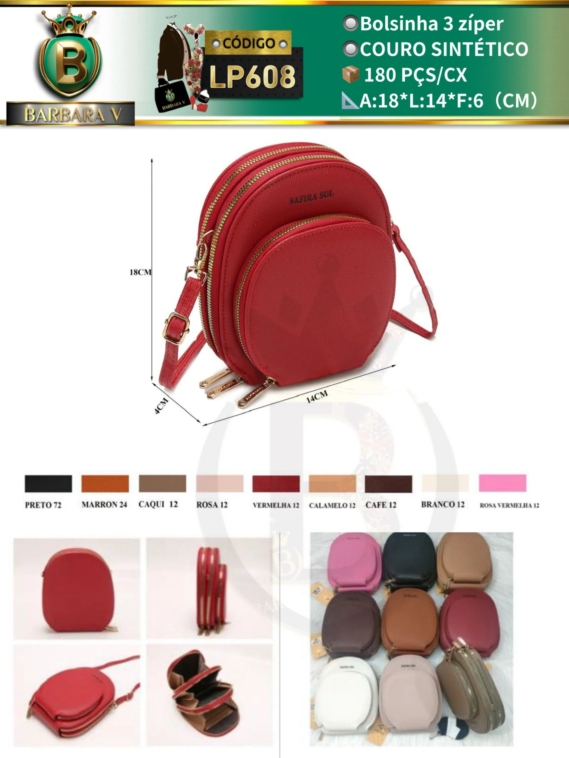 BARBARA V BOLSAS/bolsinha feminina 3 zíper(LP608)