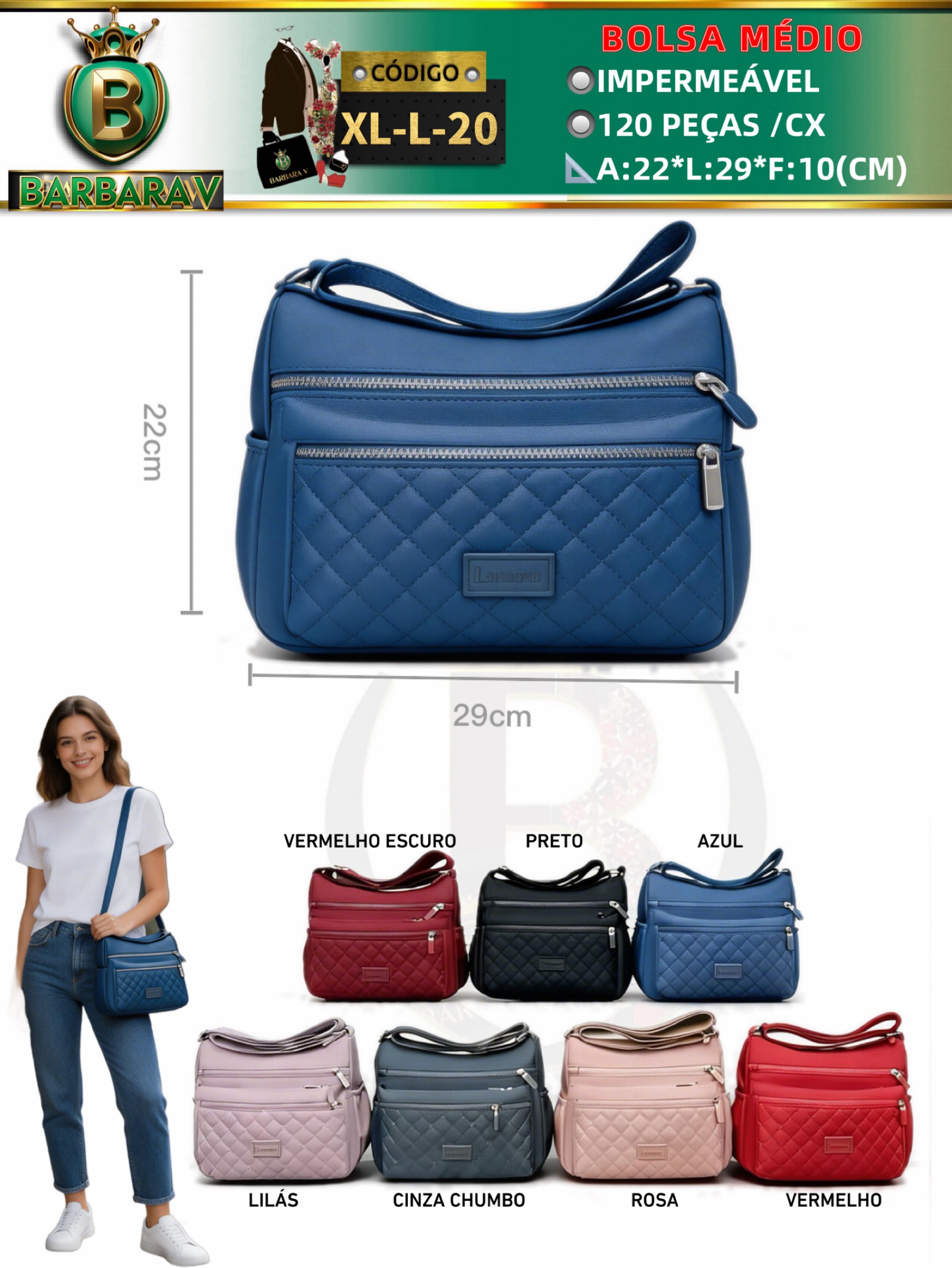 BARBARA V BOLSAS/bolsa medio feminina (XL-L-20)