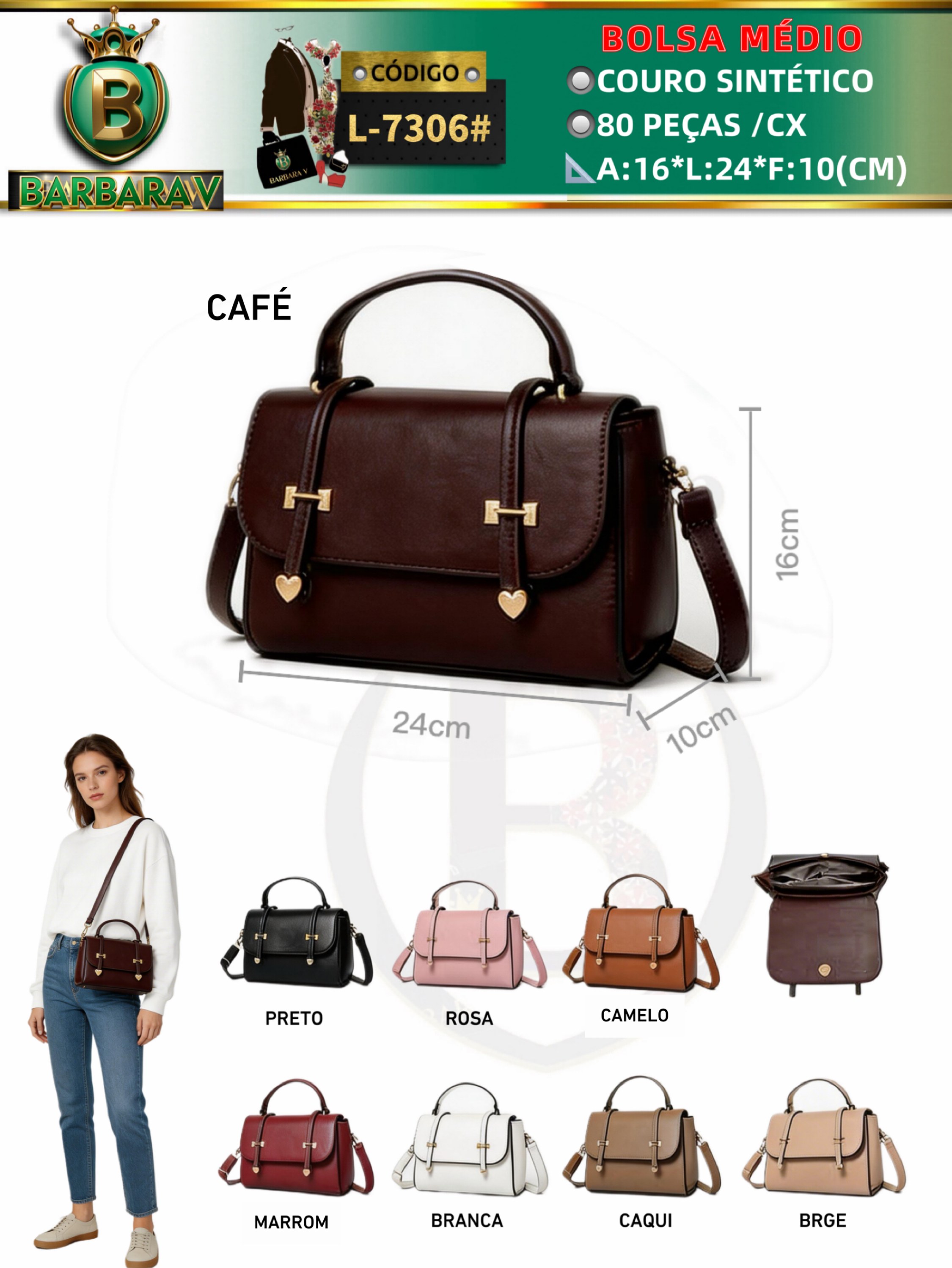 BARBARA V BOLSAS/BOLSA MÉDIO FEMININA(L-7306#)
