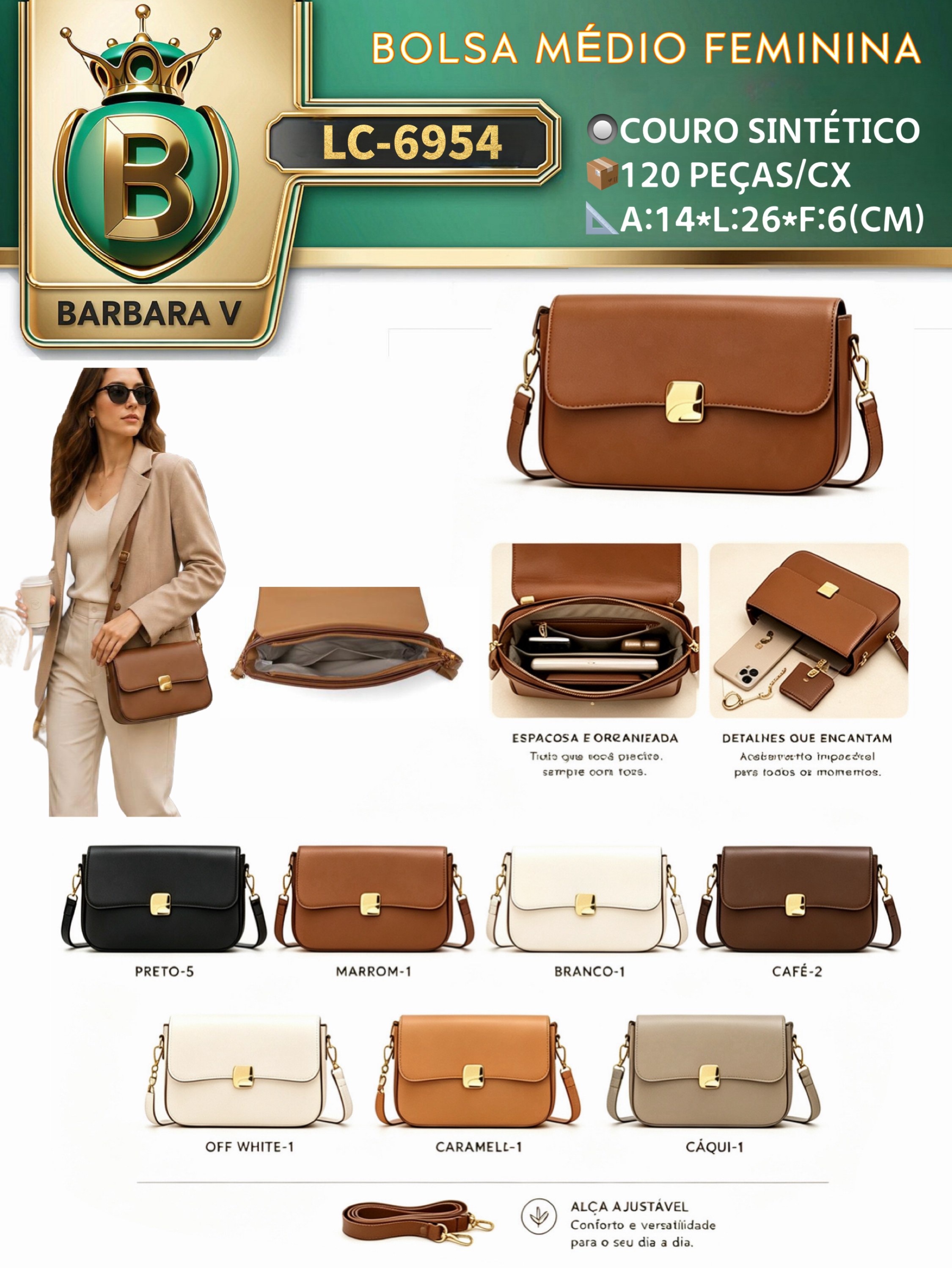 BARBARA V BOLSAS/bolsa médio feminina (LC-6954)