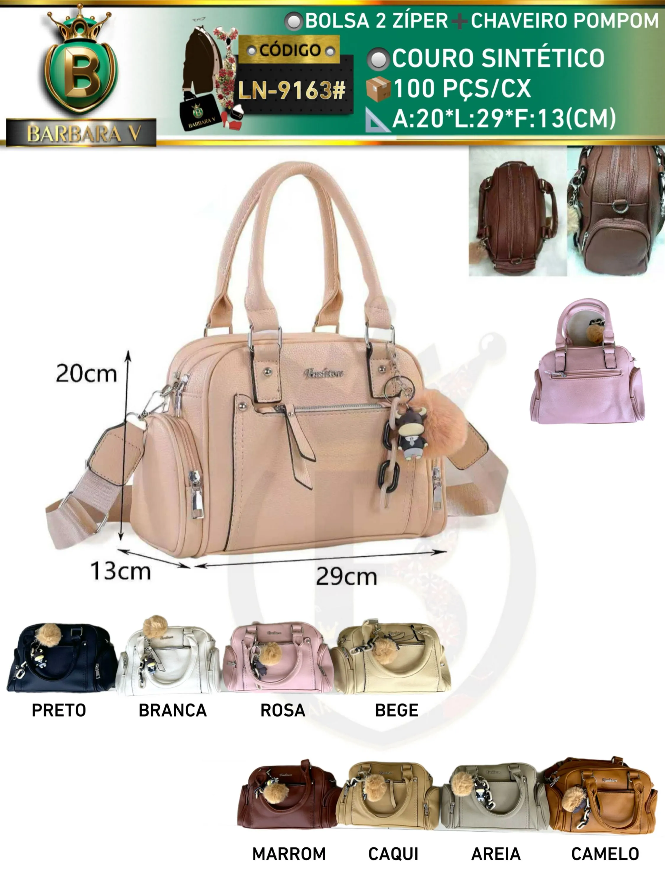 BARBARA V BOLSAS/Bolsa feminina com chaveiro pompom(LN-9163)