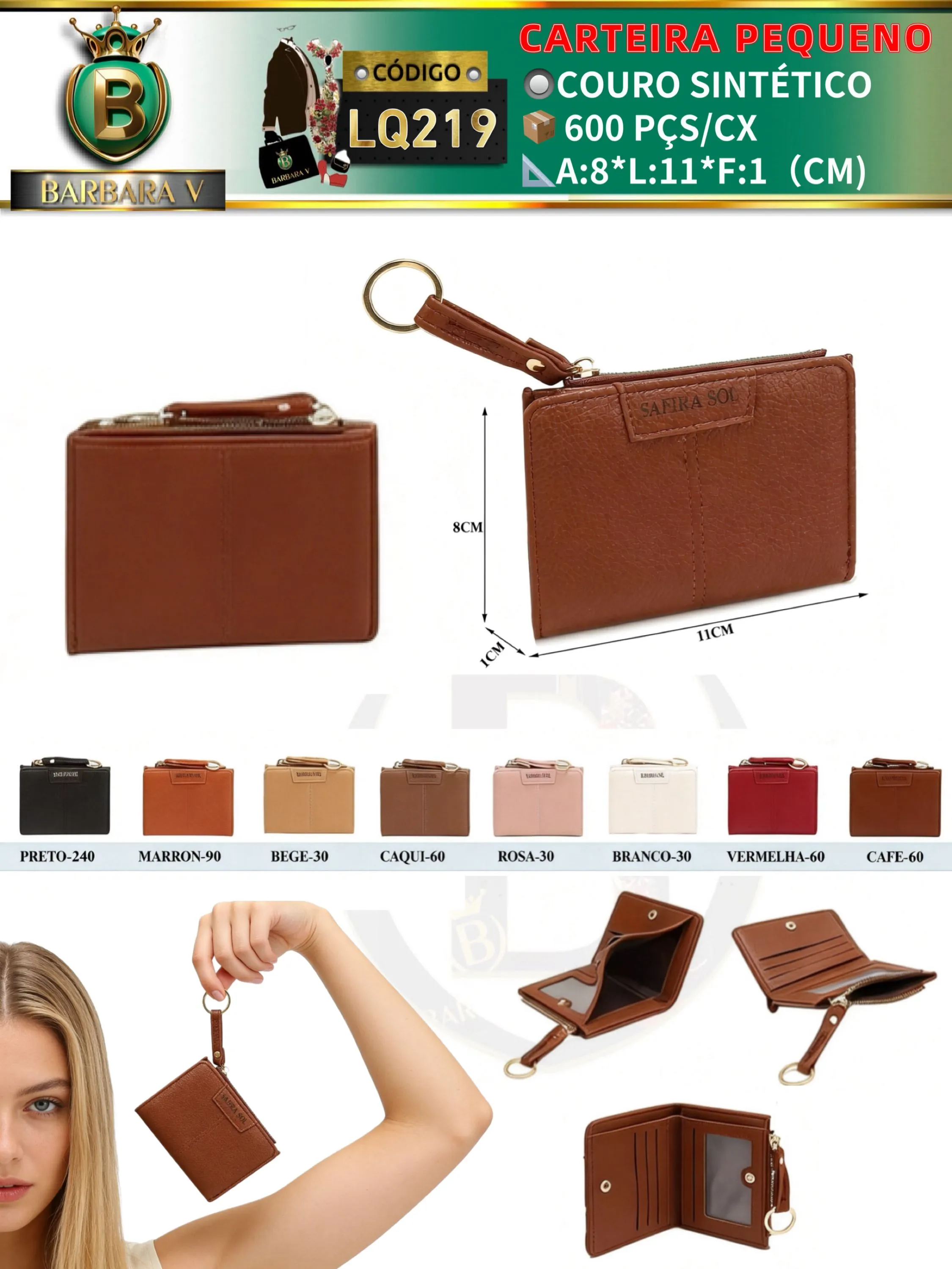 carteira pequeno feminina 2 peças cor aleatório (LQ219)